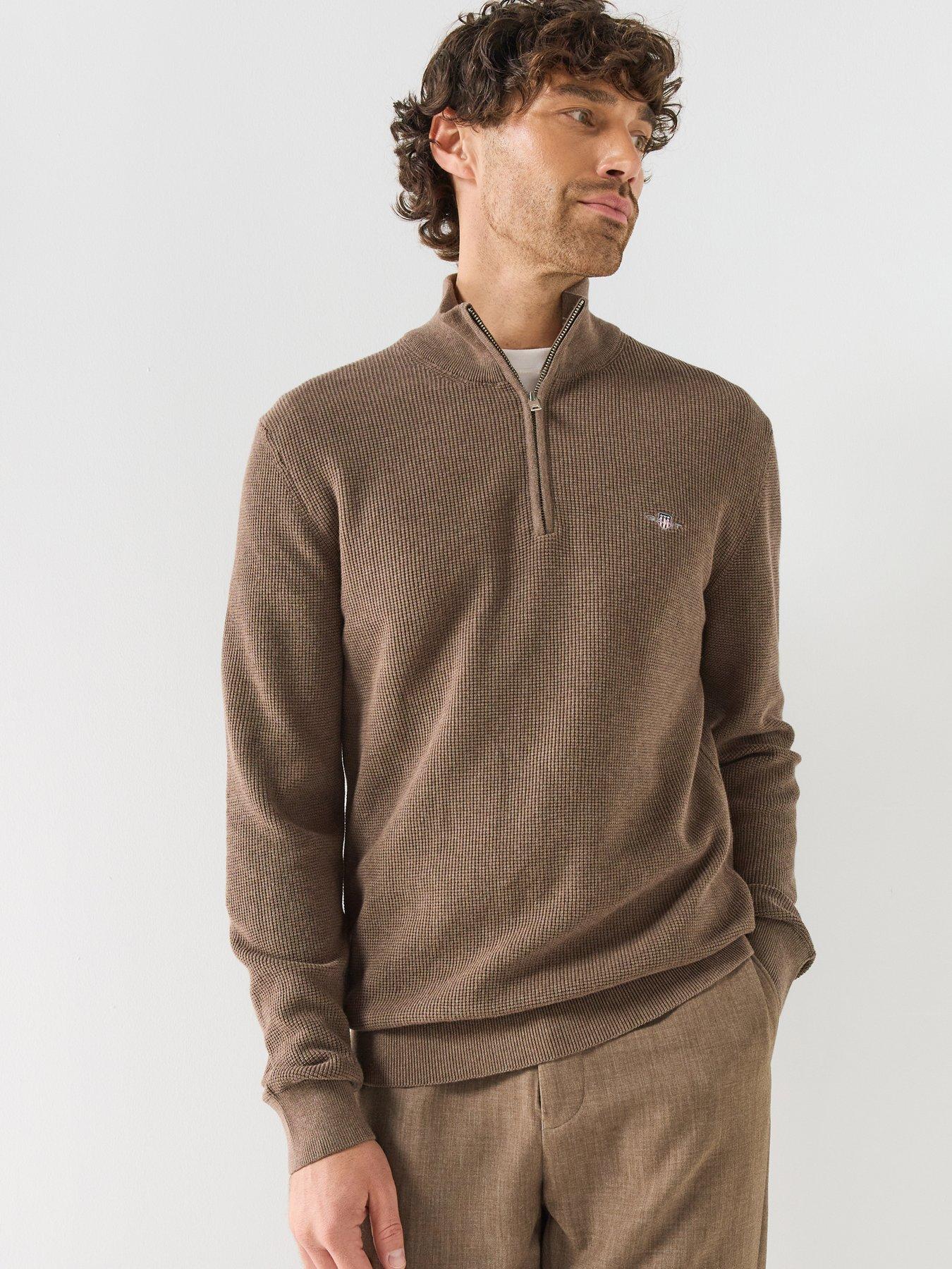 Image 1 of 6 of GANT Mens Cotton Half Zip Knitted Jumper - Brown
