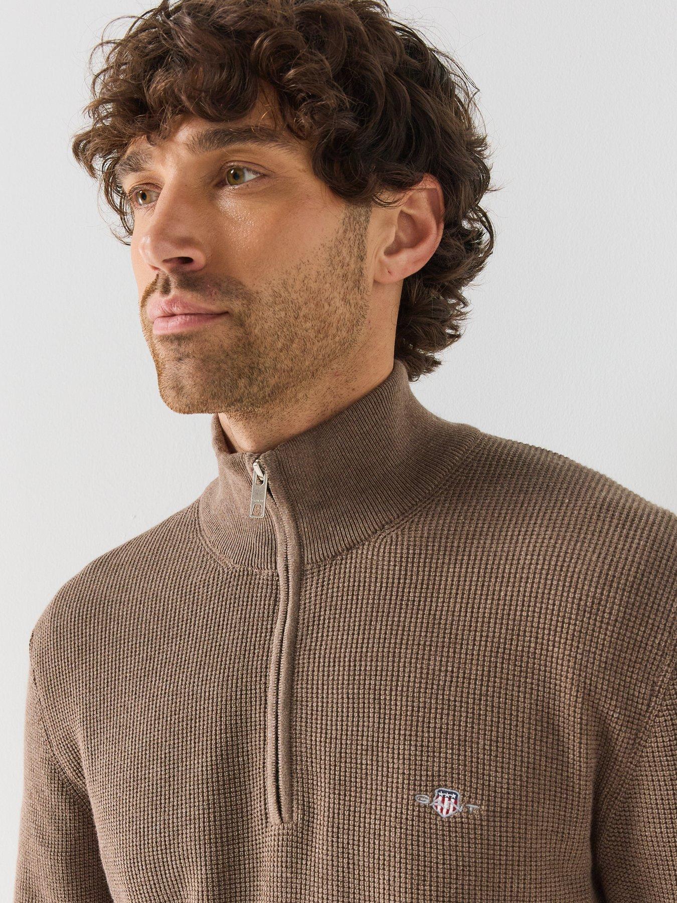 Image 4 of 6 of GANT Mens Cotton Half Zip Knitted Jumper - Brown