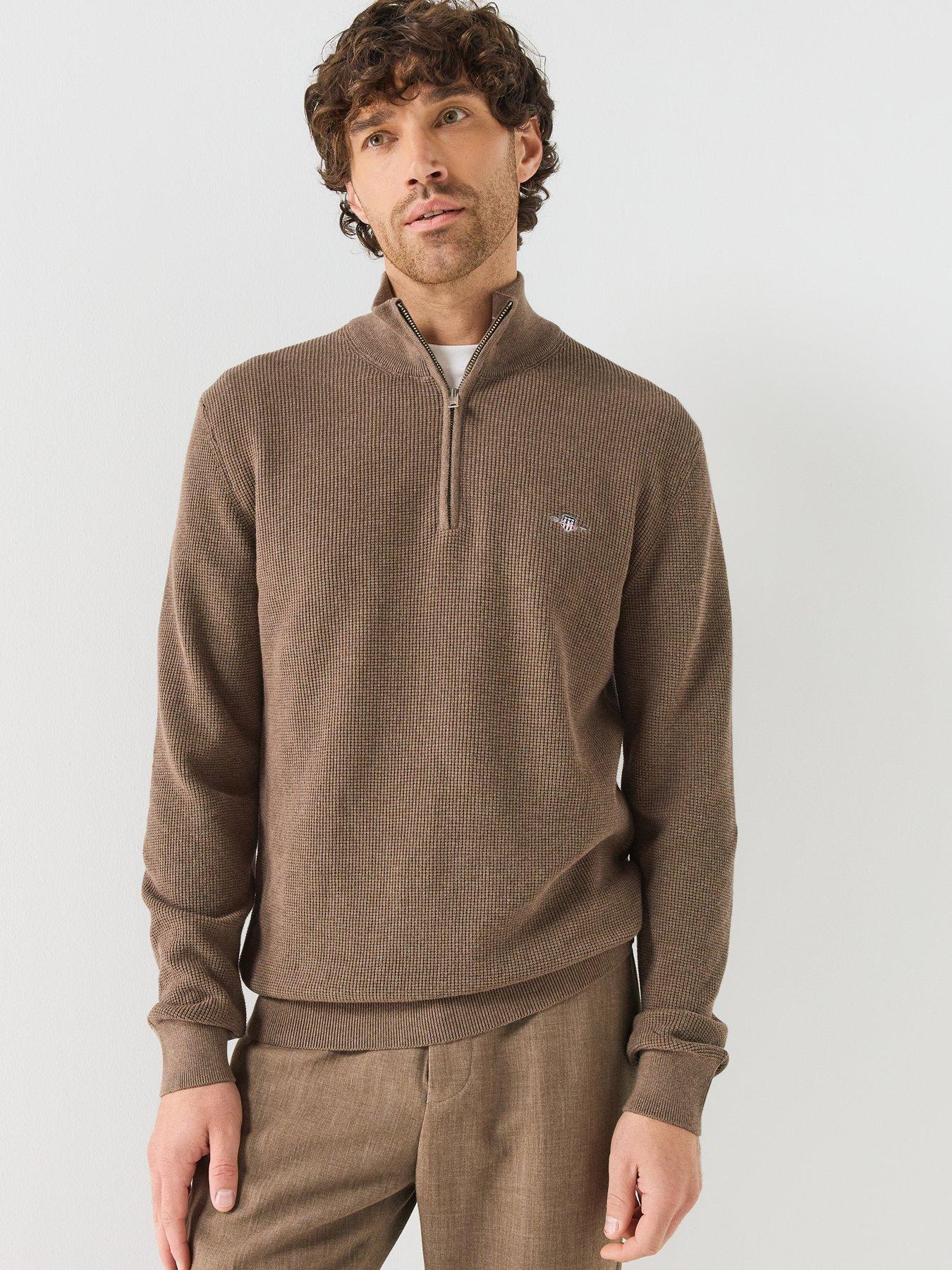 Image 5 of 6 of GANT Mens Cotton Half Zip Knitted Jumper - Brown
