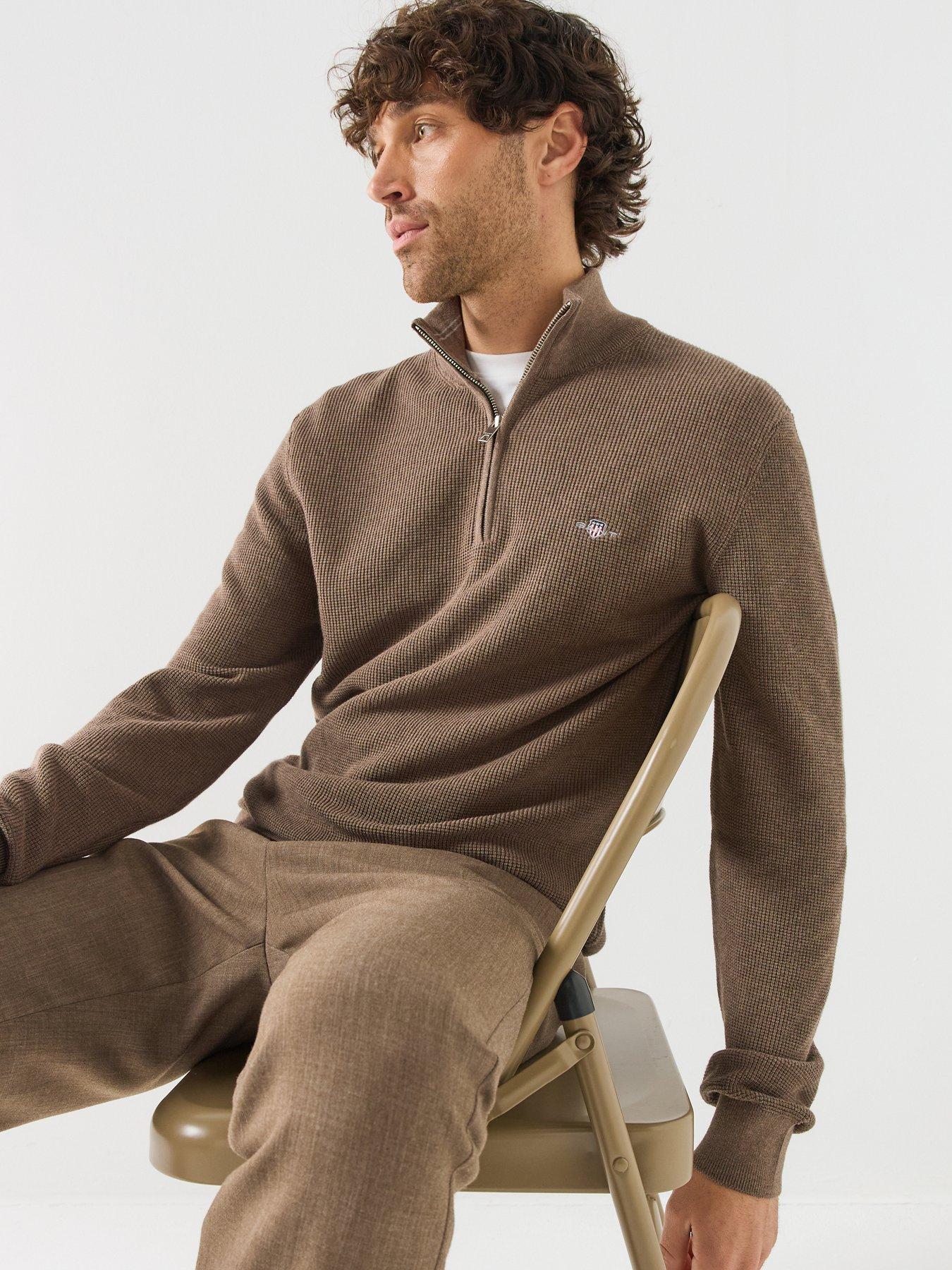 Image 6 of 6 of GANT Mens Cotton Half Zip Knitted Jumper - Brown