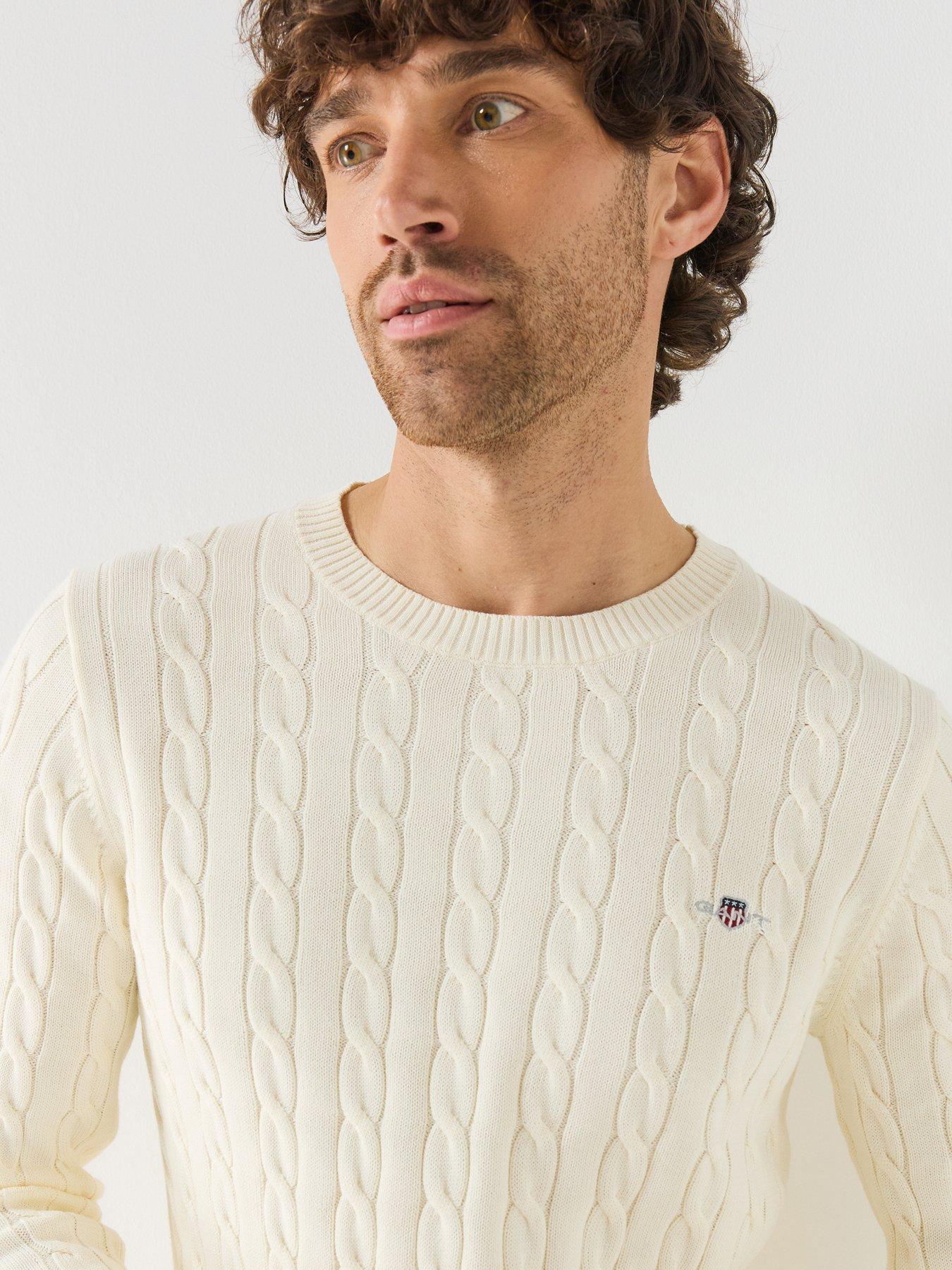 Image 4 of 6 of GANT Mens Classic Cable Knitted Jumper - Cream