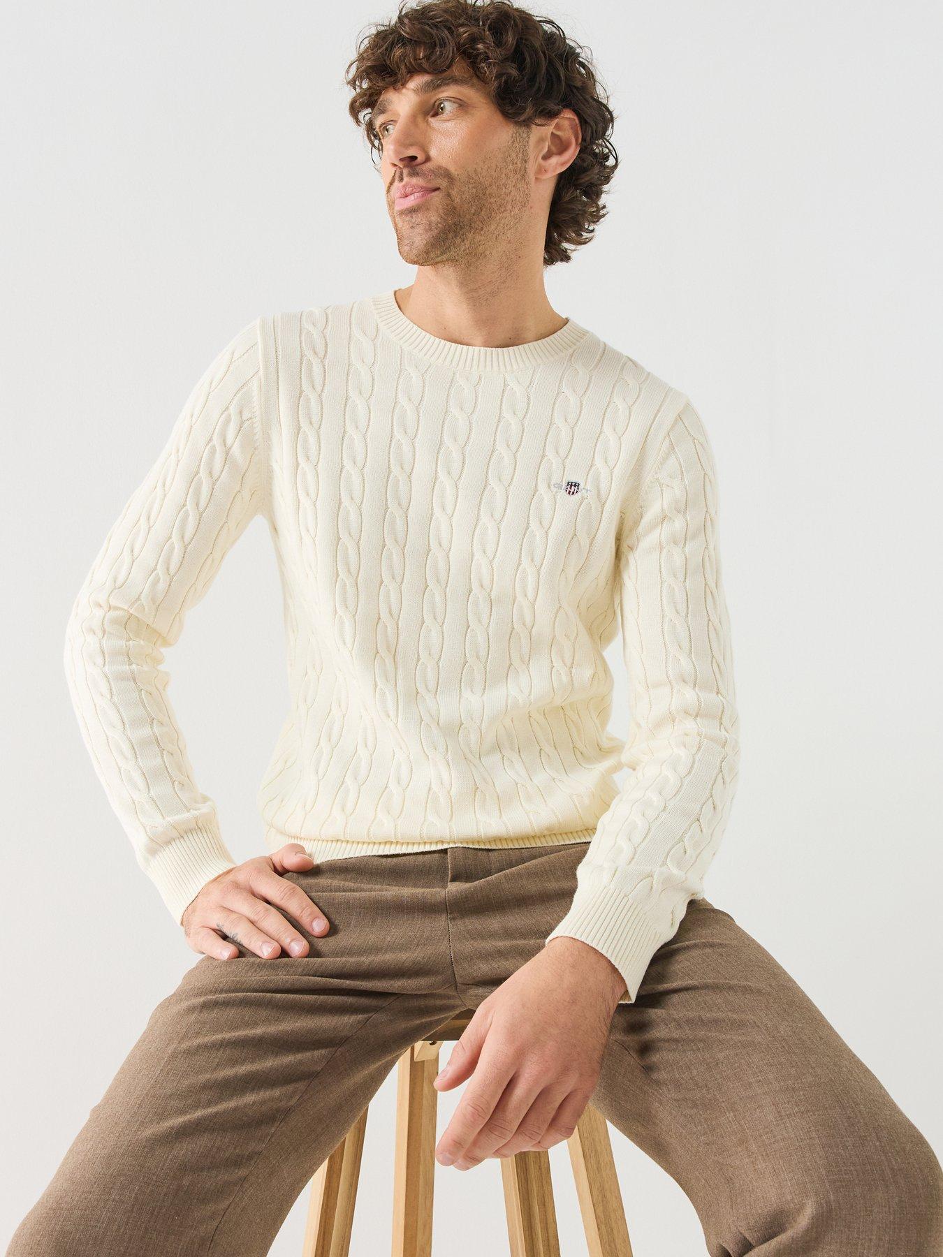 Image 6 of 6 of GANT Mens Classic Cable Knitted Jumper - Cream