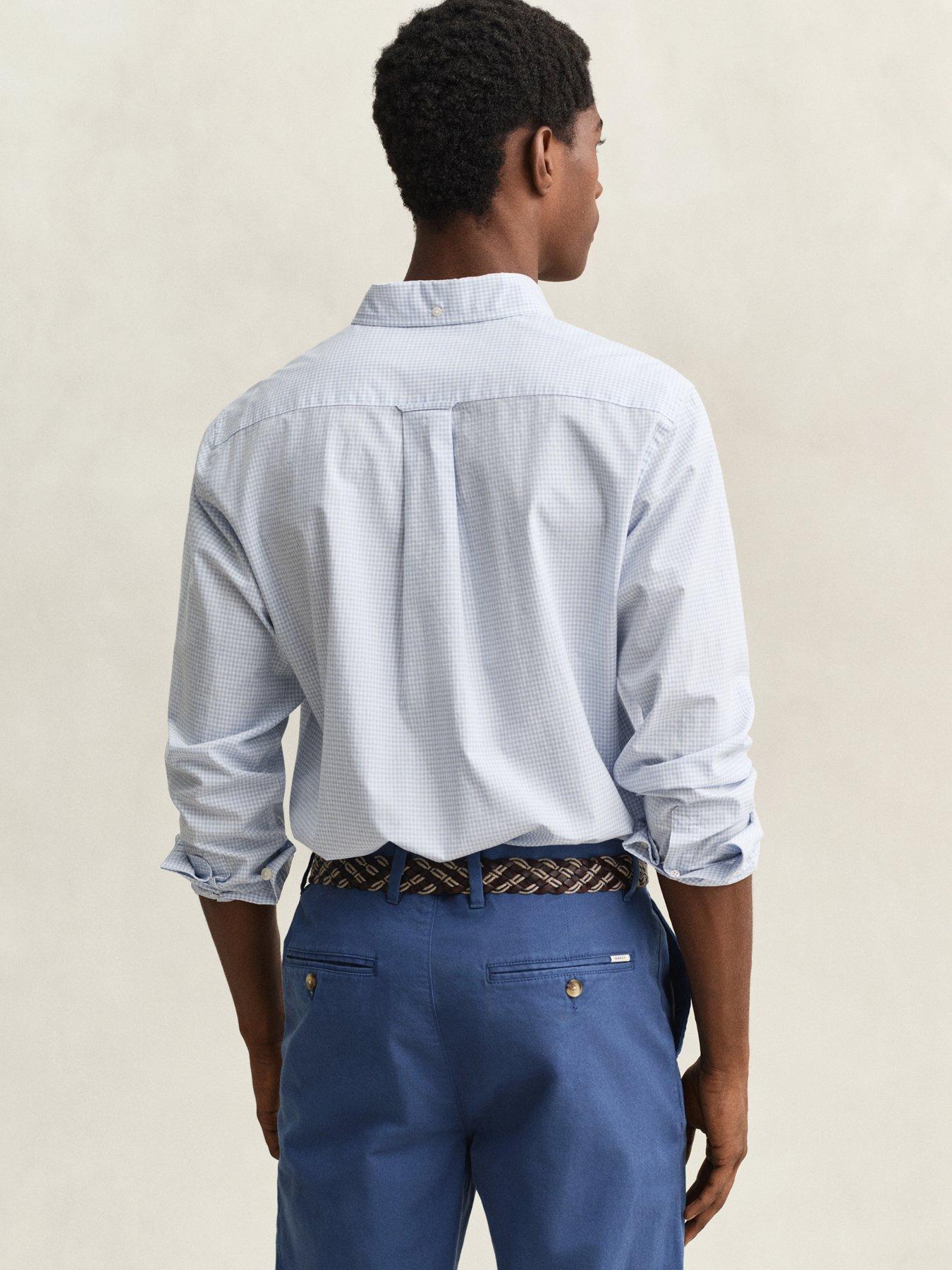 Image 2 of 5 of GANT Mens Regular Fit Poplin Gingham Button-Down Collar Shirt - Light Blue