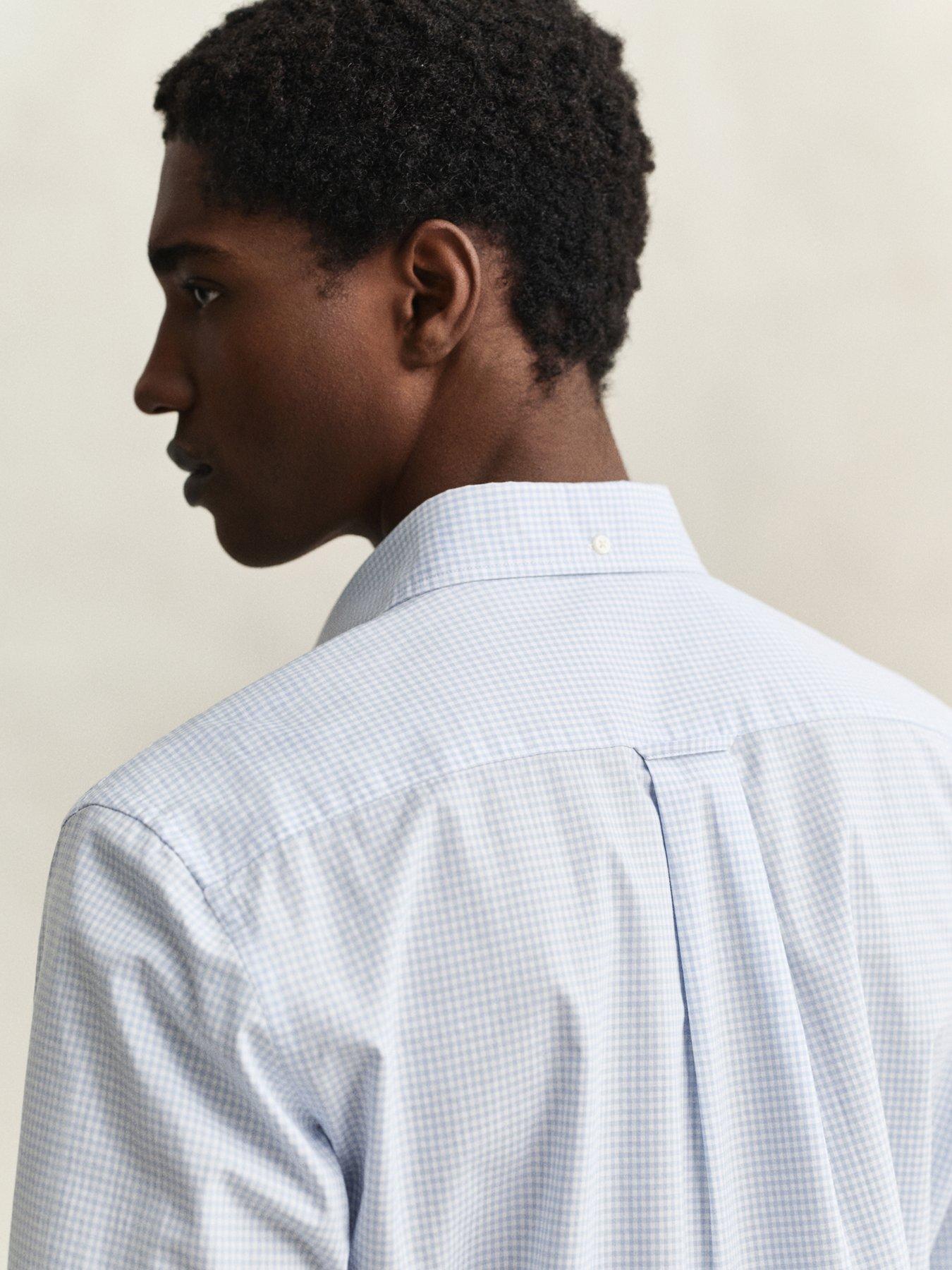 Image 3 of 5 of GANT Mens Regular Fit Poplin Gingham Button-Down Collar Shirt - Light Blue