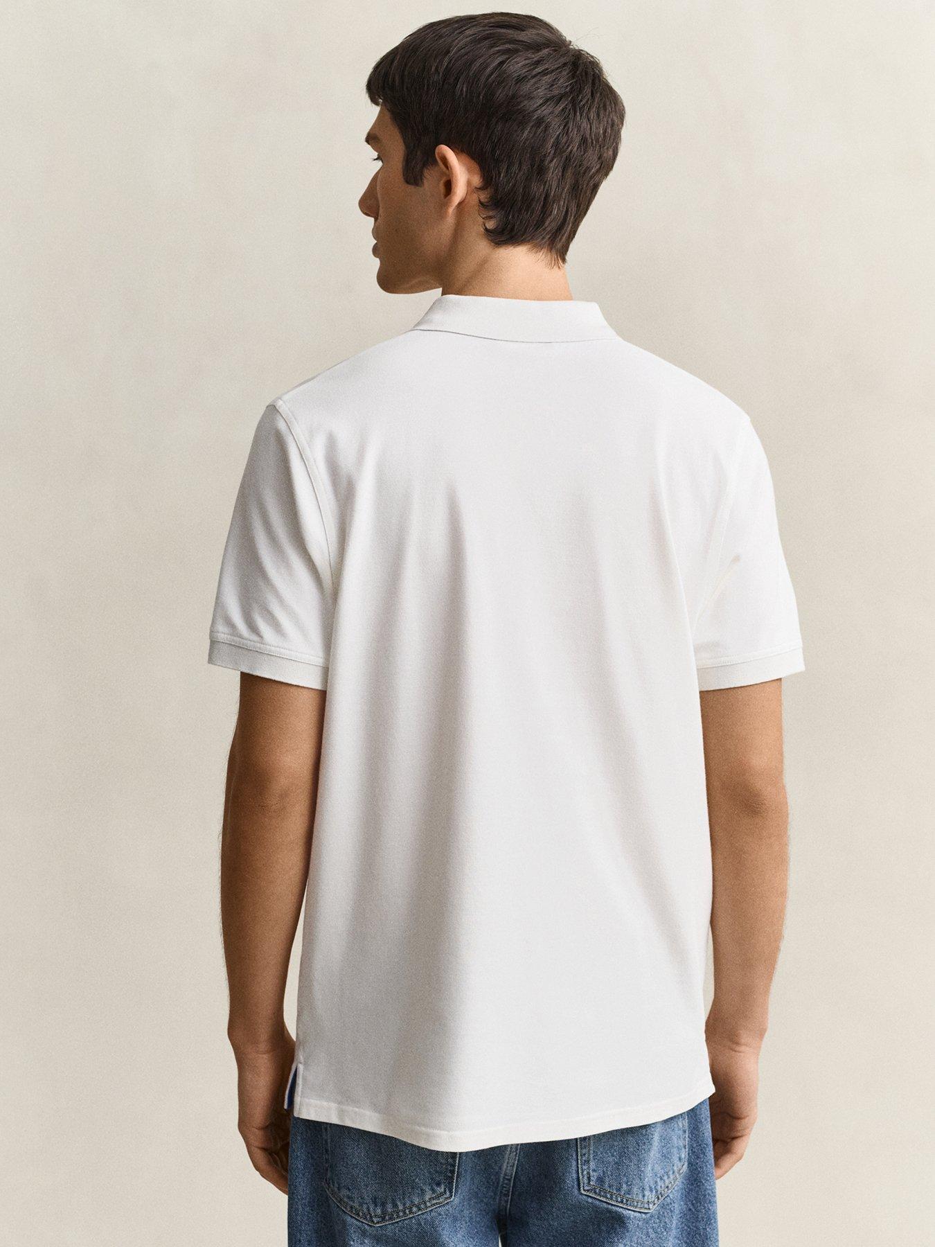 Image 2 of 4 of GANT Mens Contrast Placket Stretch Cotton Polo Shirt - White