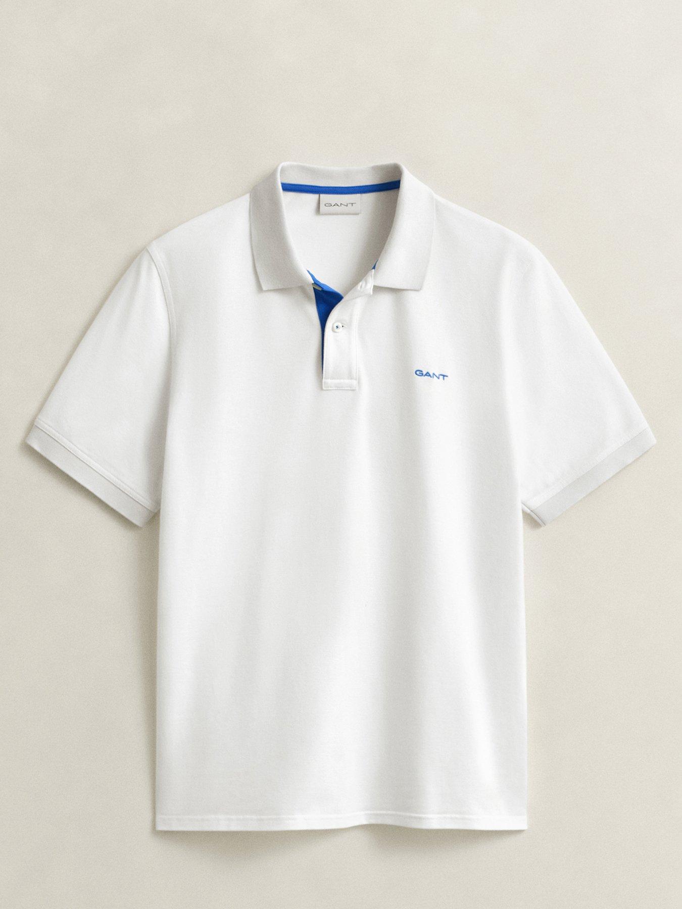 Image 4 of 4 of GANT Mens Contrast Placket Stretch Cotton Polo Shirt - White