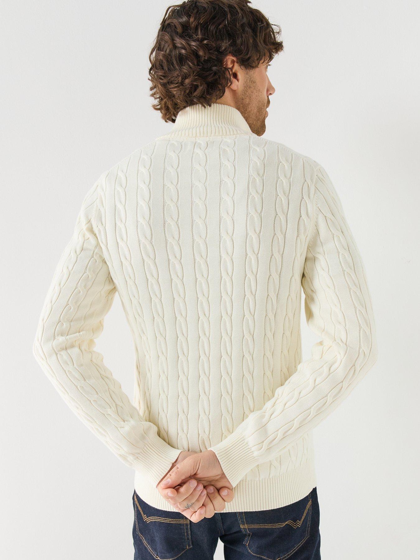 Image 2 of 6 of GANT Mens Cable Knit Half Zip Sweater - Cream