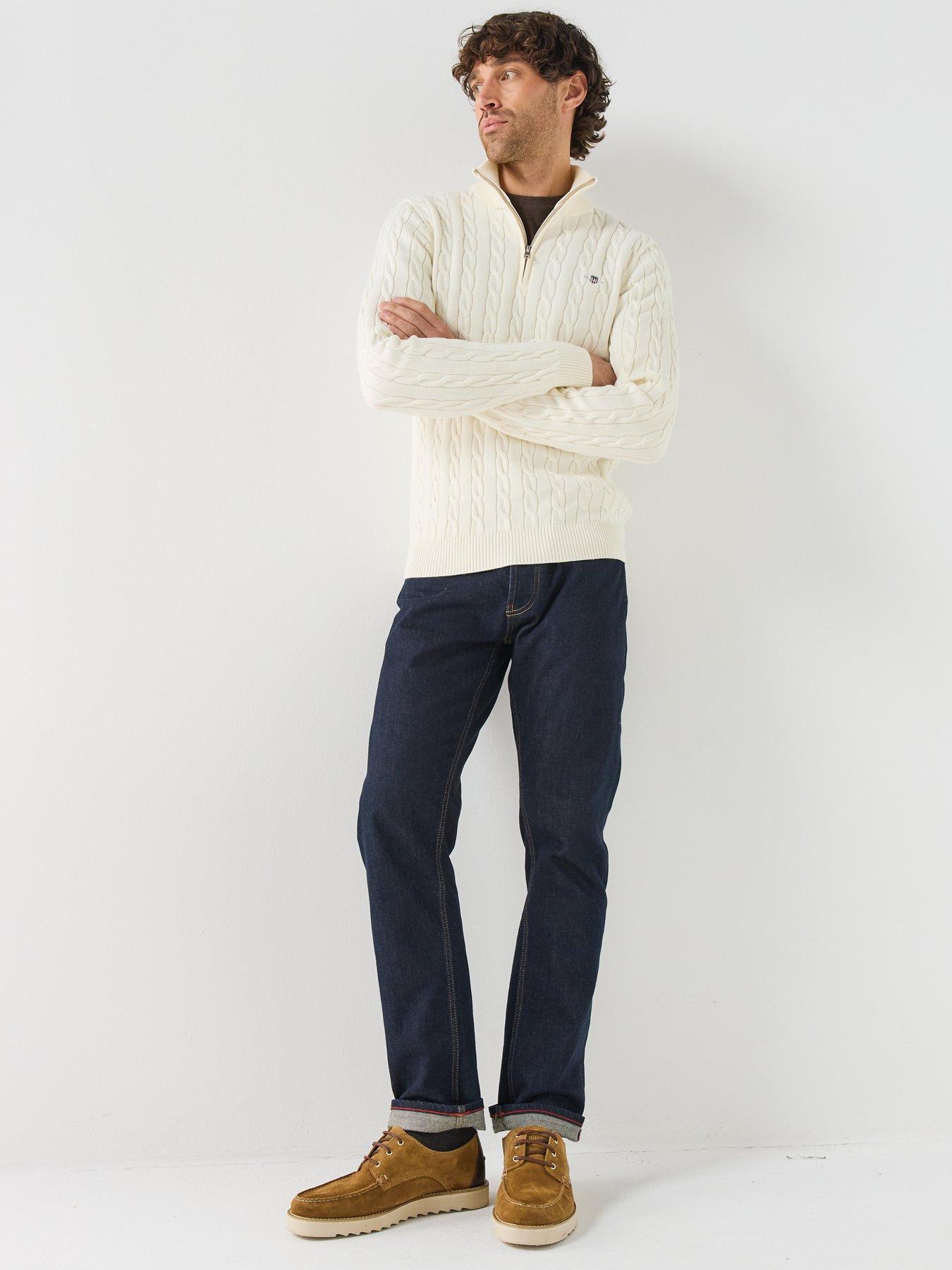 Image 3 of 6 of GANT Mens Cable Knit Half Zip Sweater - Cream