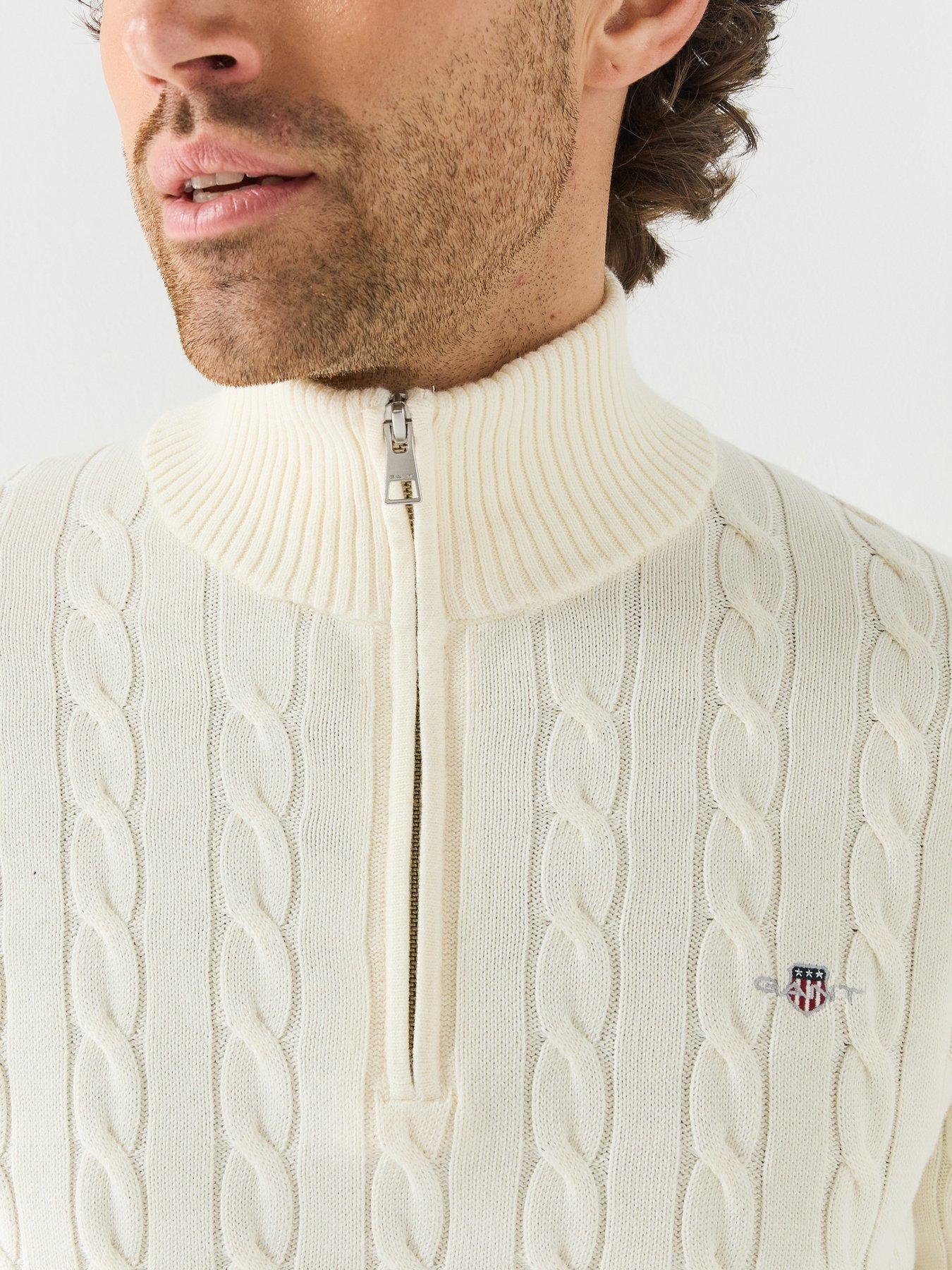 Image 4 of 6 of GANT Mens Cable Knit Half Zip Sweater - Cream