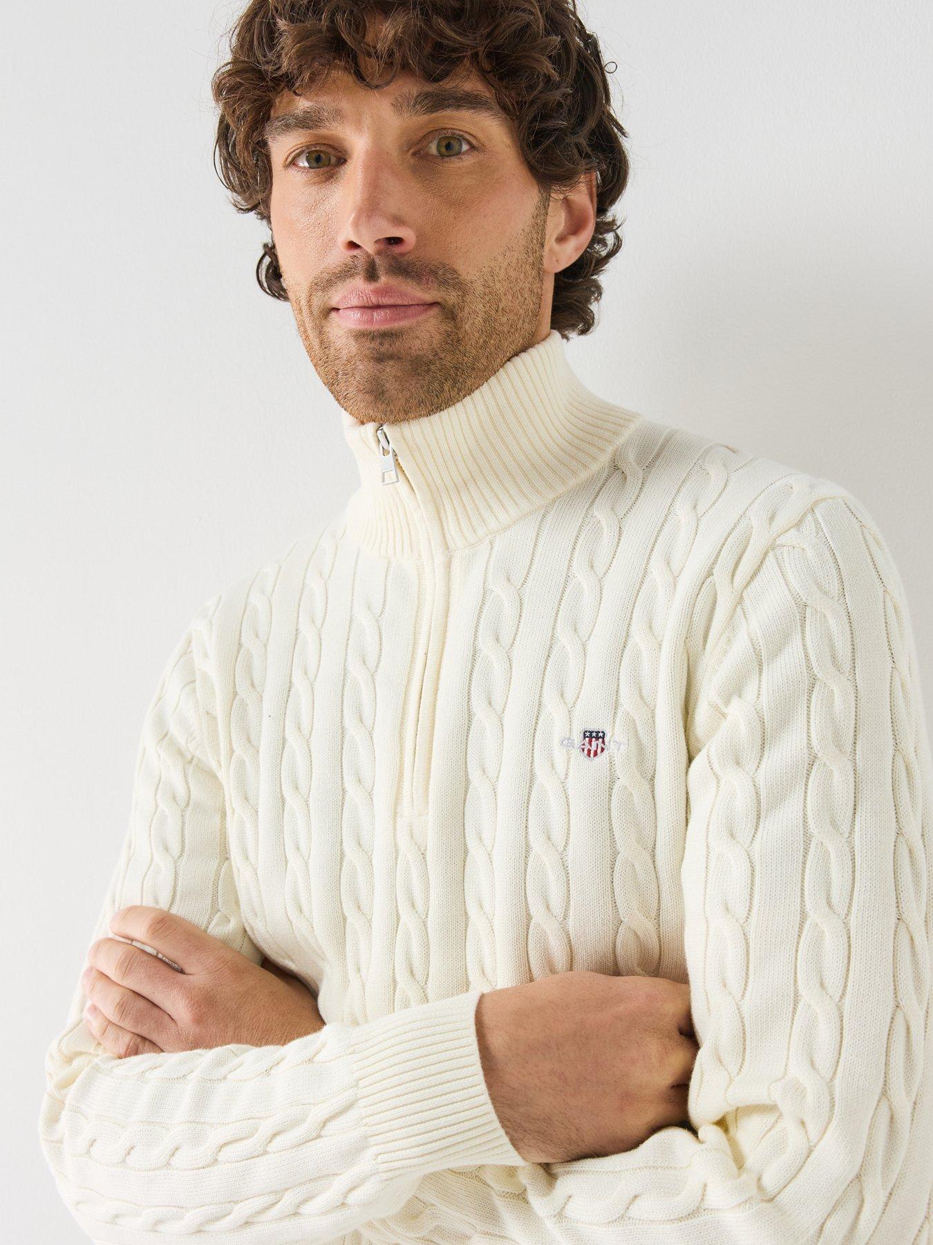 Image 5 of 6 of GANT Mens Cable Knit Half Zip Sweater - Cream