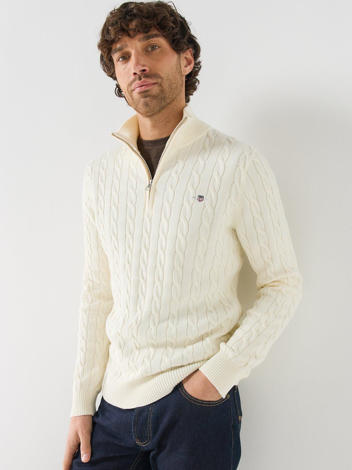 Image 6 of 6 of GANT Mens Cable Knit Half Zip Sweater - Cream