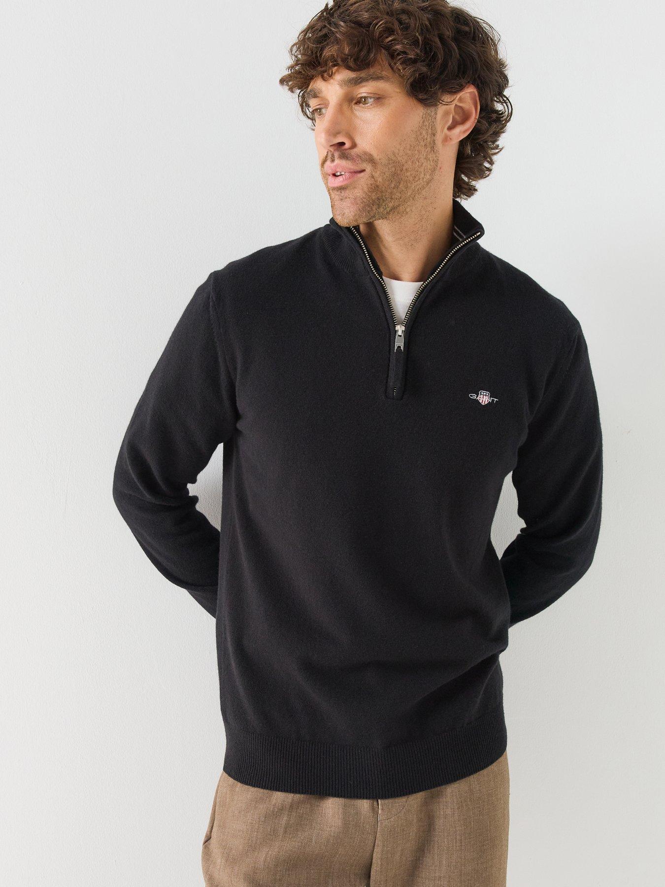 Image 1 of 6 of GANT Mens Superfine Lambswool Half Zip Knitted Jumper - Black