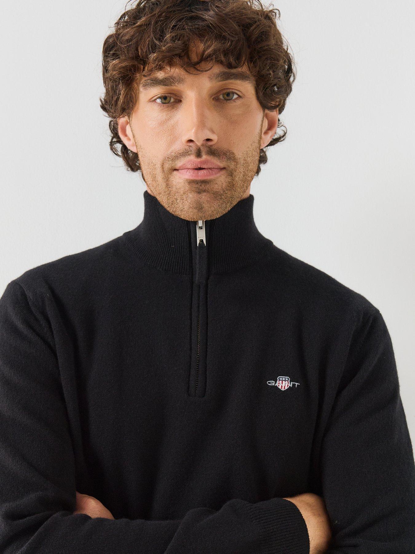 Image 4 of 6 of GANT Mens Superfine Lambswool Half Zip Knitted Jumper - Black