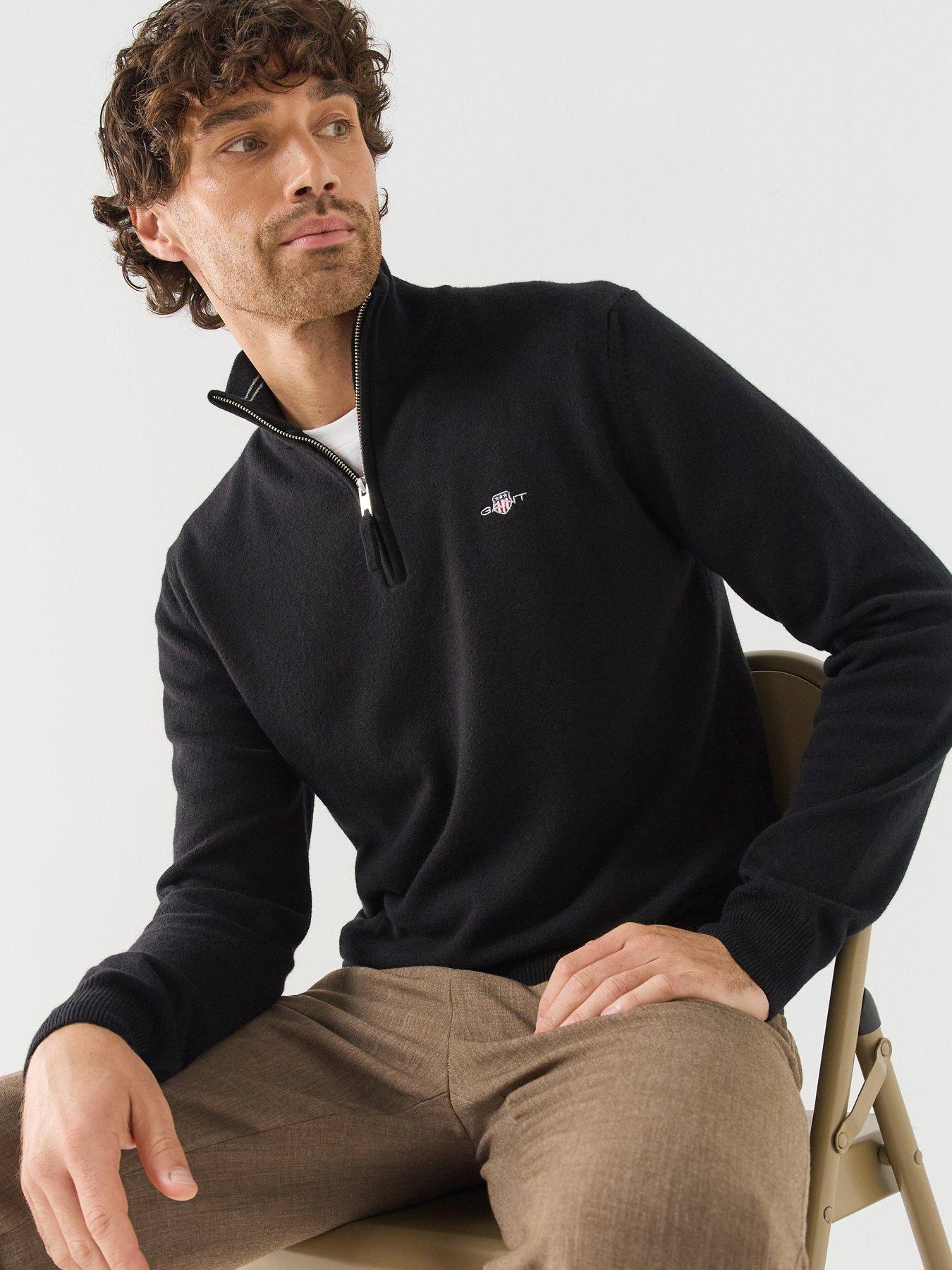 Image 5 of 6 of GANT Mens Superfine Lambswool Half Zip Knitted Jumper - Black