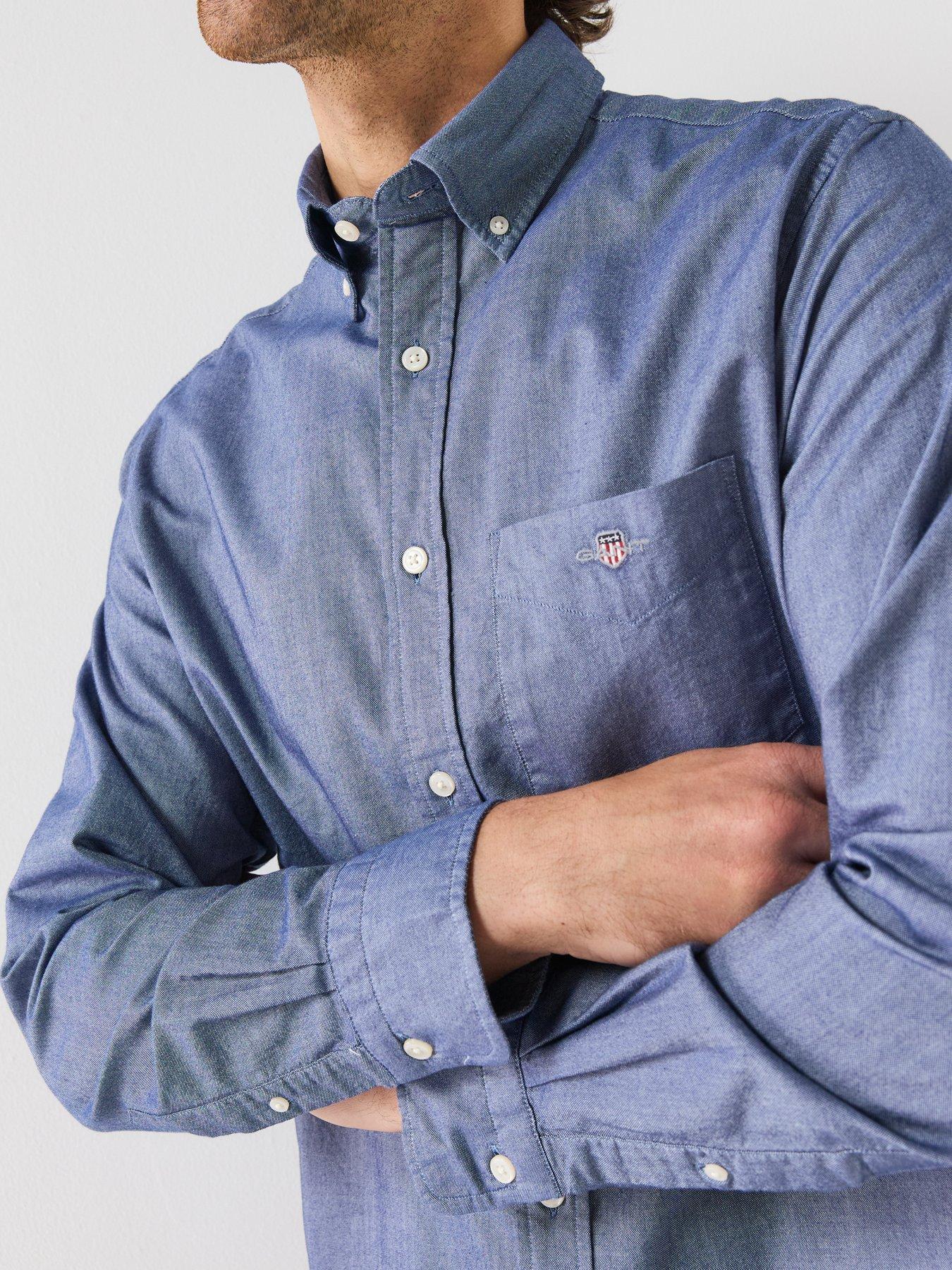 Image 4 of 6 of GANT Mens Regular Fit Classic long Sleeved Oxford Shirt - Light Blue
