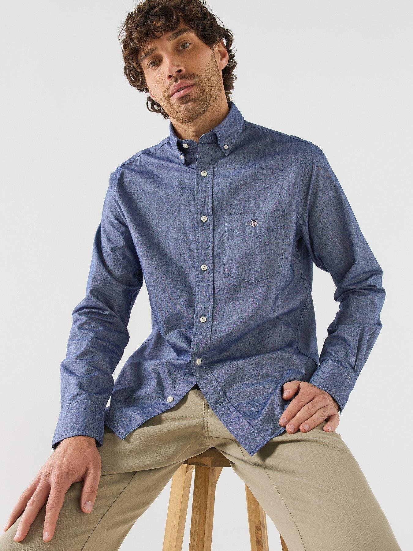 Image 6 of 6 of GANT Mens Regular Fit Classic long Sleeved Oxford Shirt - Light Blue