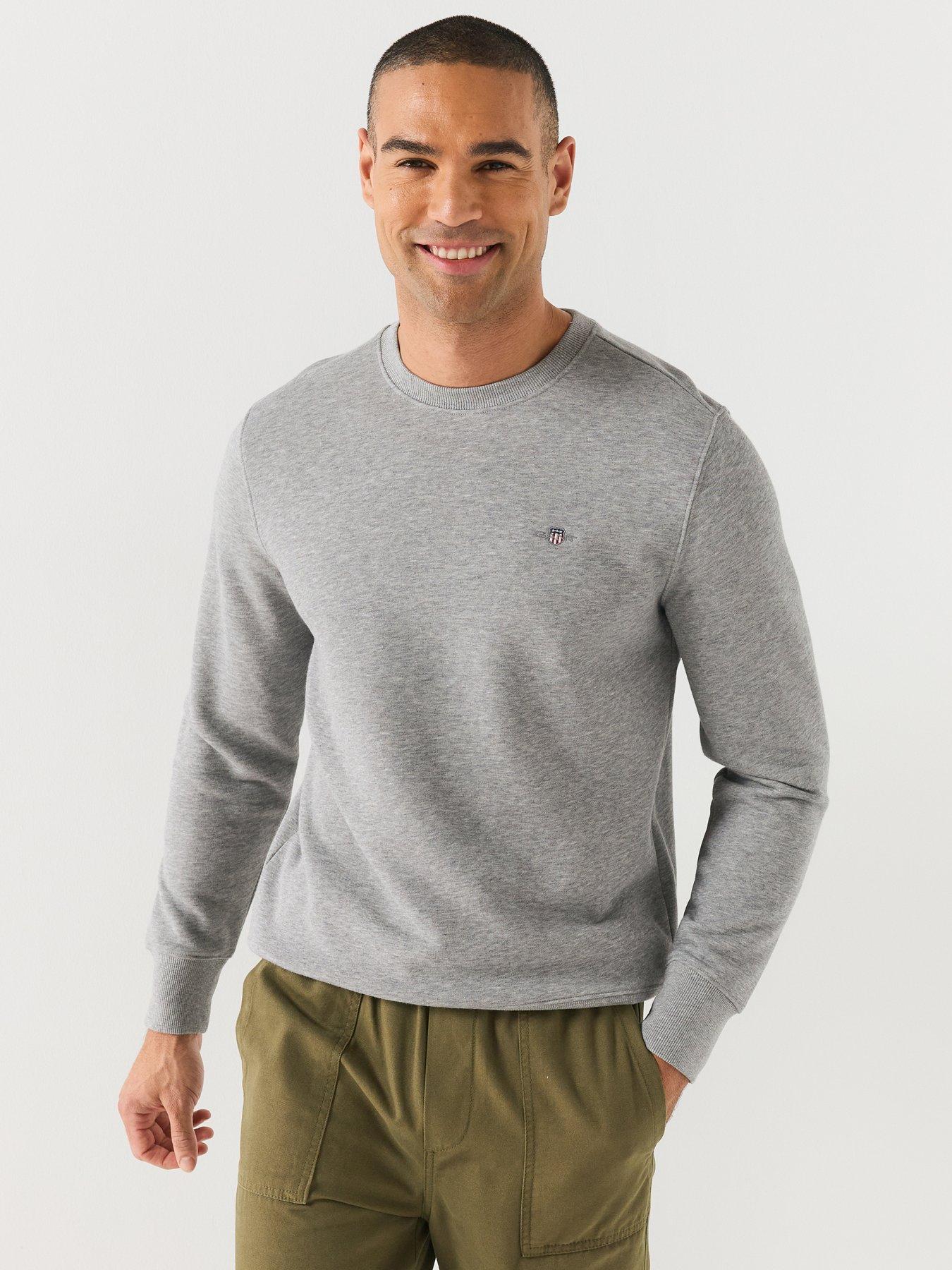 Image 1 of 7 of GANT Mens Shield Regular Fit Sweatshirt - Light Grey