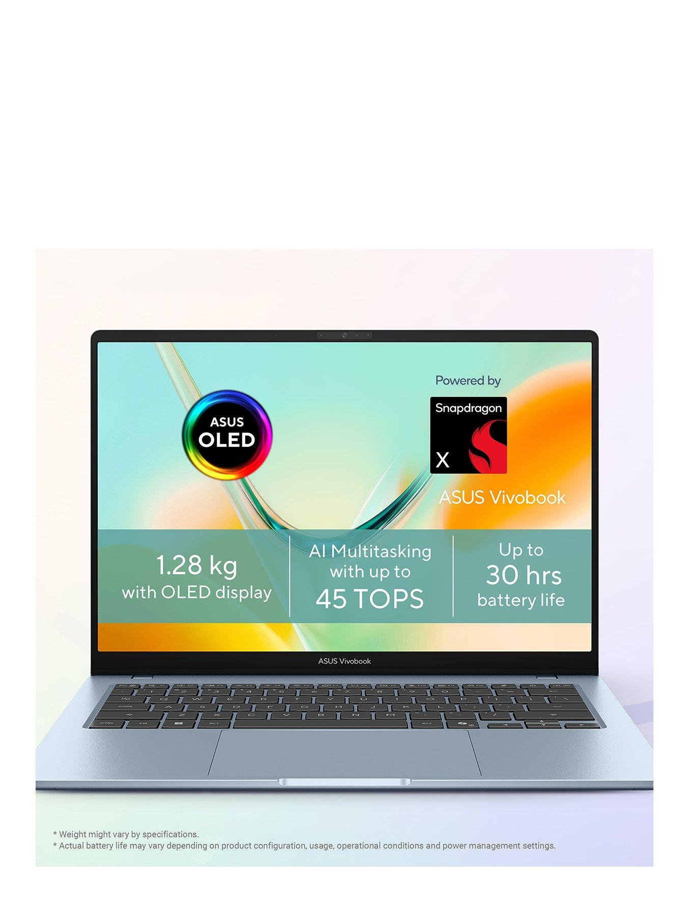 Image 1 of 7 of Asus Vivobook S14 14in WUXGA 1920 x 1200 Laptop - Snapdragon X - 8GB RAM, 256GB SSD - Black - No Adaptor Included