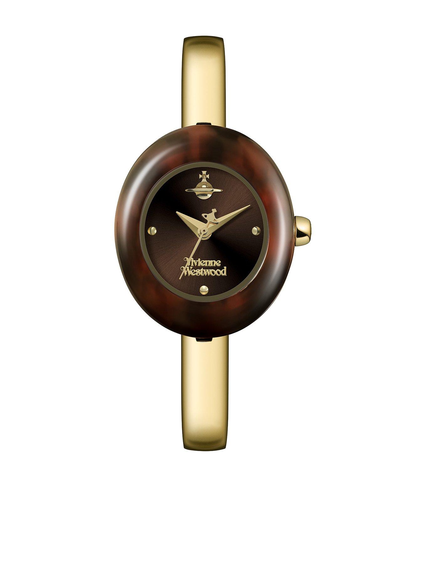 Image 1 of 5 of Vivienne Westwood Womens Audley Tortoiseshell Pebble Case Bangle Quartz Watch - Silver