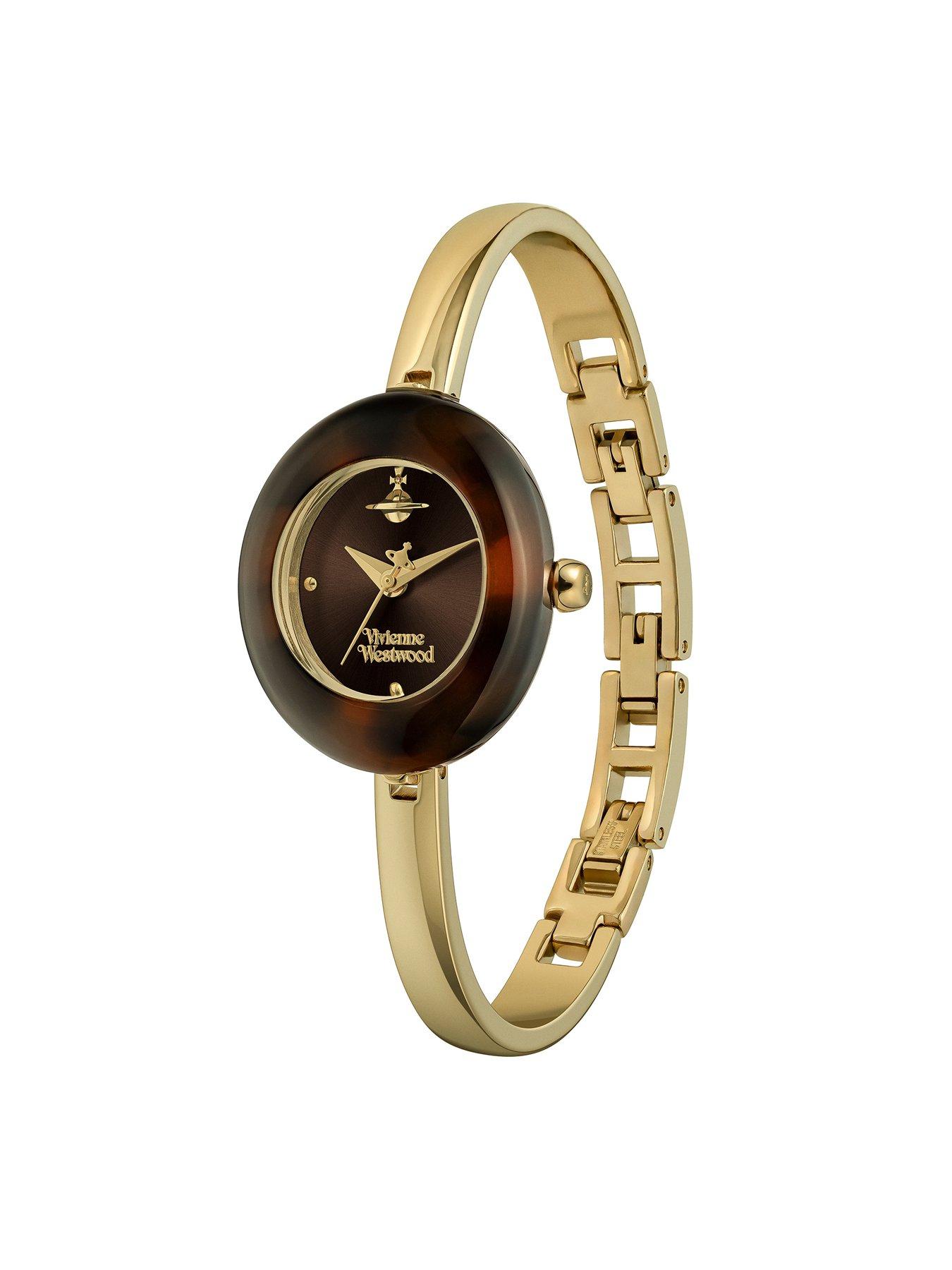 Image 2 of 5 of Vivienne Westwood Womens Audley Tortoiseshell Pebble Case Bangle Quartz Watch - Silver