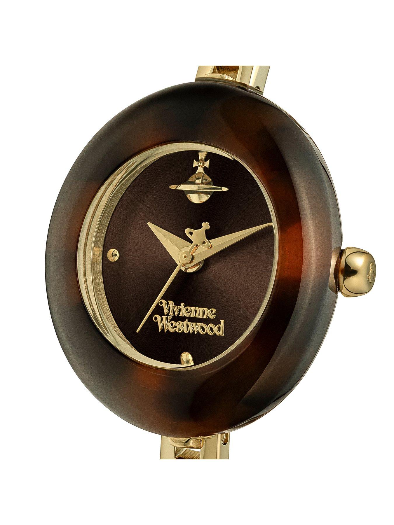 Image 3 of 5 of Vivienne Westwood Womens Audley Tortoiseshell Pebble Case Bangle Quartz Watch - Silver