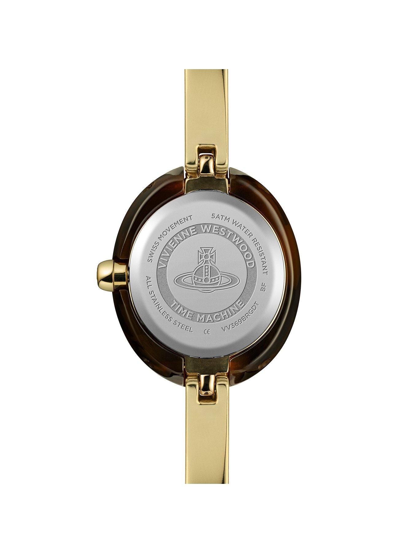 Image 5 of 5 of Vivienne Westwood Womens Audley Tortoiseshell Pebble Case Bangle Quartz Watch - Silver