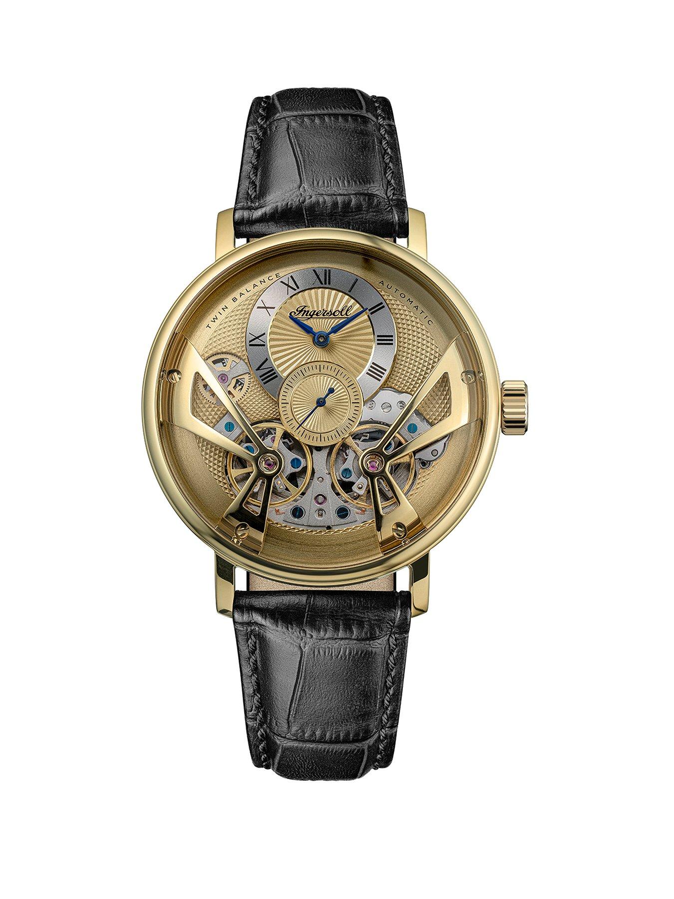 Image 1 of 6 of Ingersoll Ingersoll 1892 The Tenessee Automatic Mens Watch with Gold Dial and Black Leather Strap - I13106