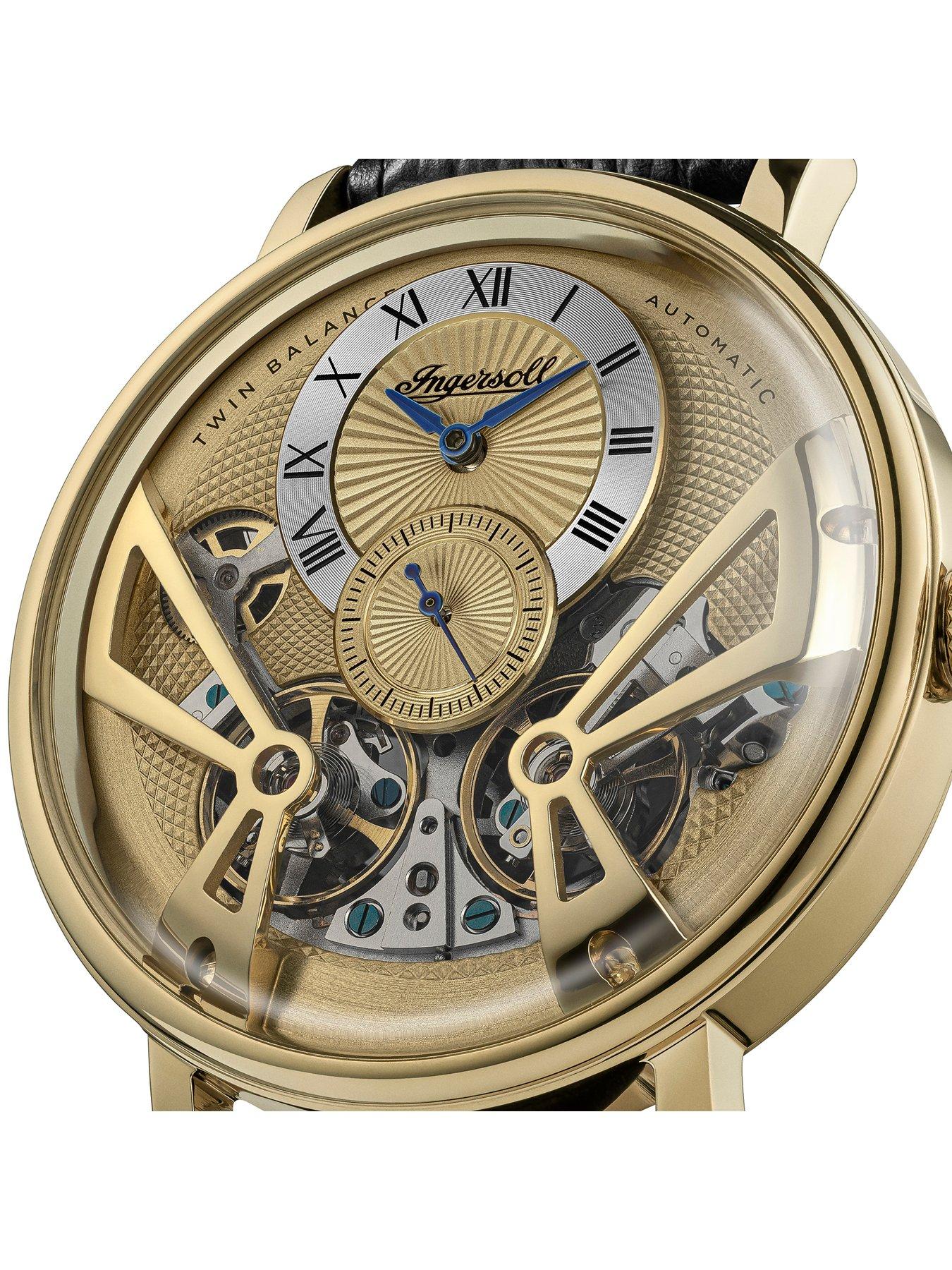 Image 2 of 6 of Ingersoll Ingersoll 1892 The Tenessee Automatic Mens Watch with Gold Dial and Black Leather Strap - I13106