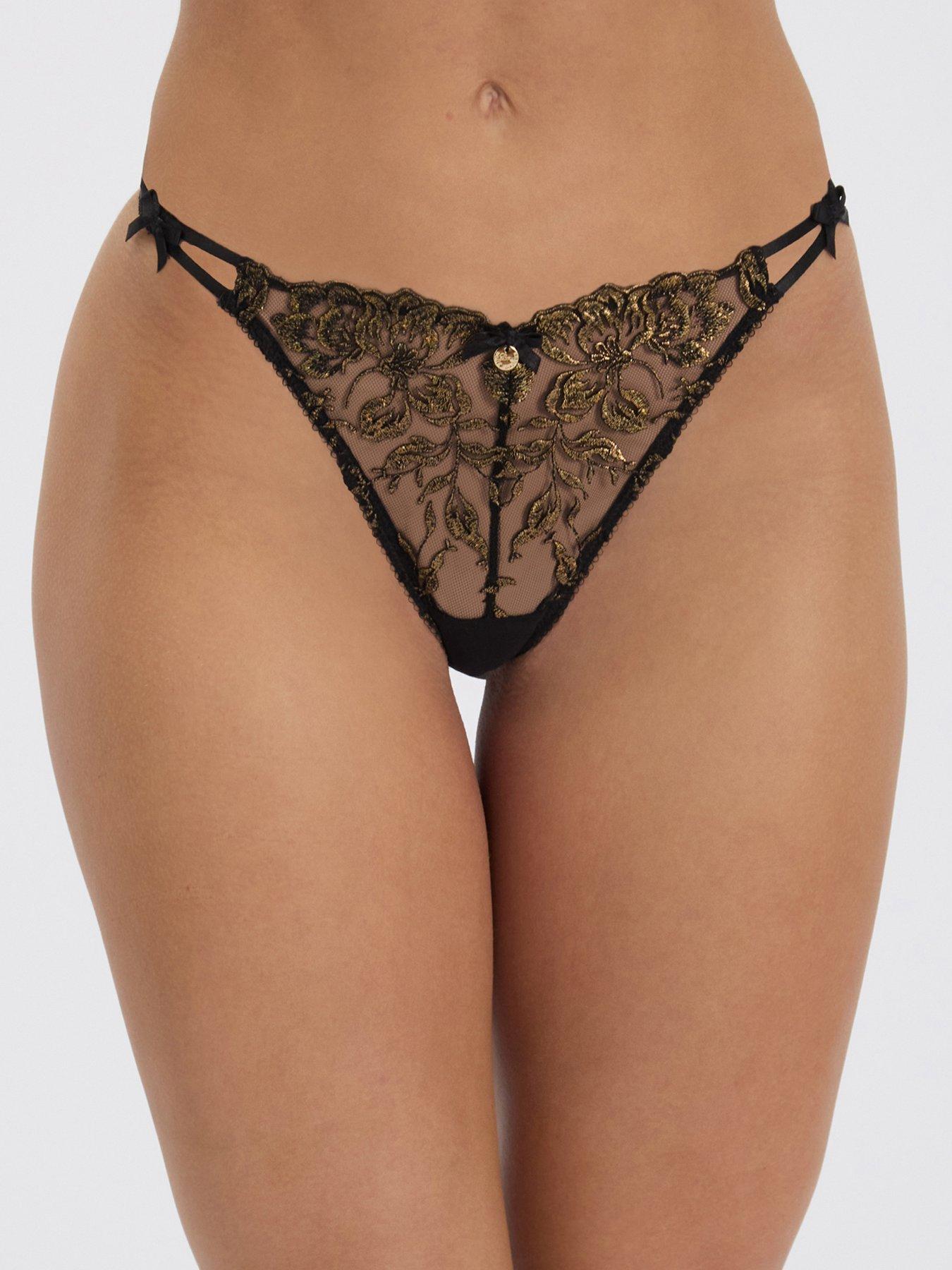 Image 1 of 6 of Boux Avenue Boux Avenue Arabella Emb Thong - Black &amp; Gold