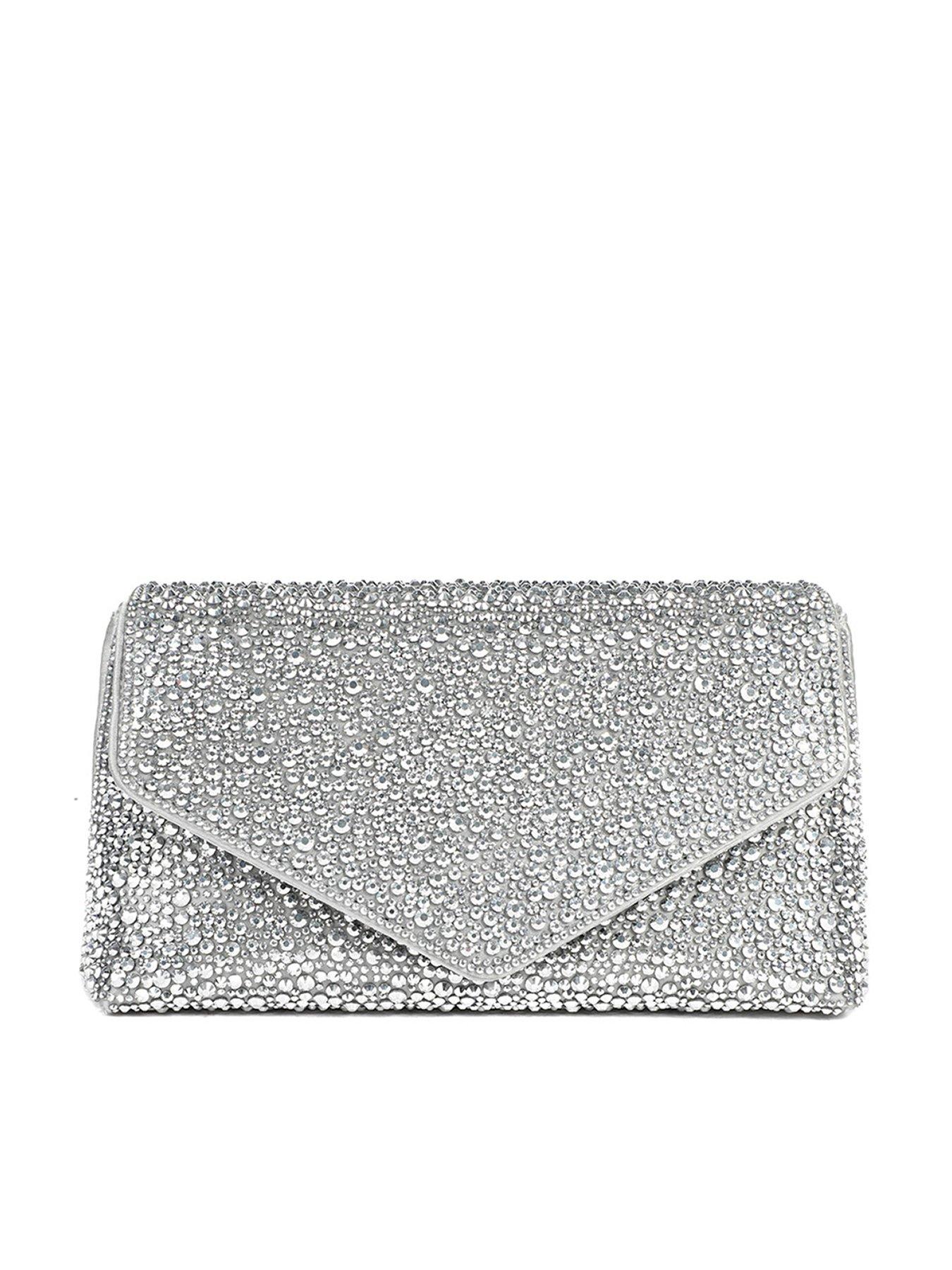 Image 1 of 3 of Jones Bootmaker Womens Vertigo Sparkle Envelope Chain Strap Clutch Bag - Silver