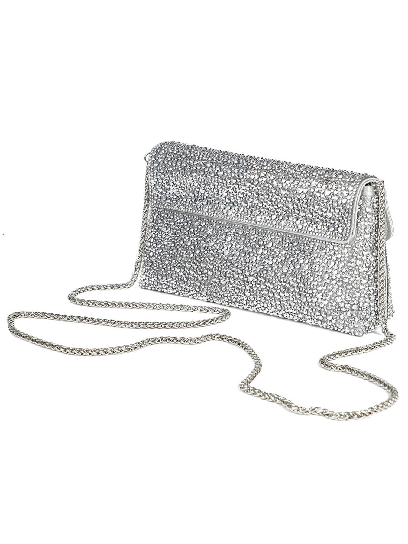 Image 2 of 3 of Jones Bootmaker Womens Vertigo Sparkle Envelope Chain Strap Clutch Bag - Silver