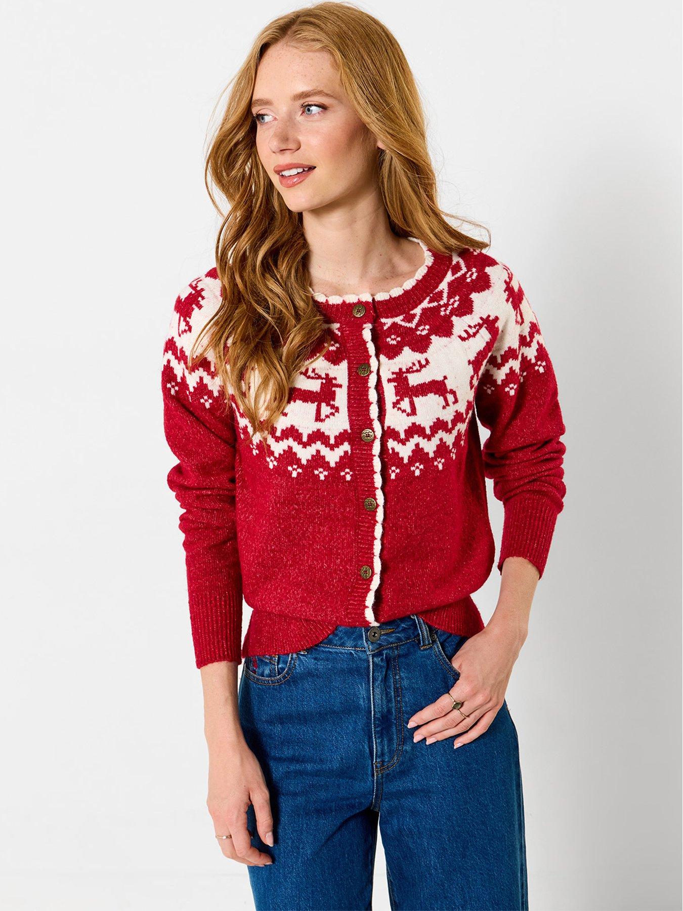 Image 2 of 7 of Joe Browns Womens Retro Reindeer Fairisle Button-Through Cardigan - Red