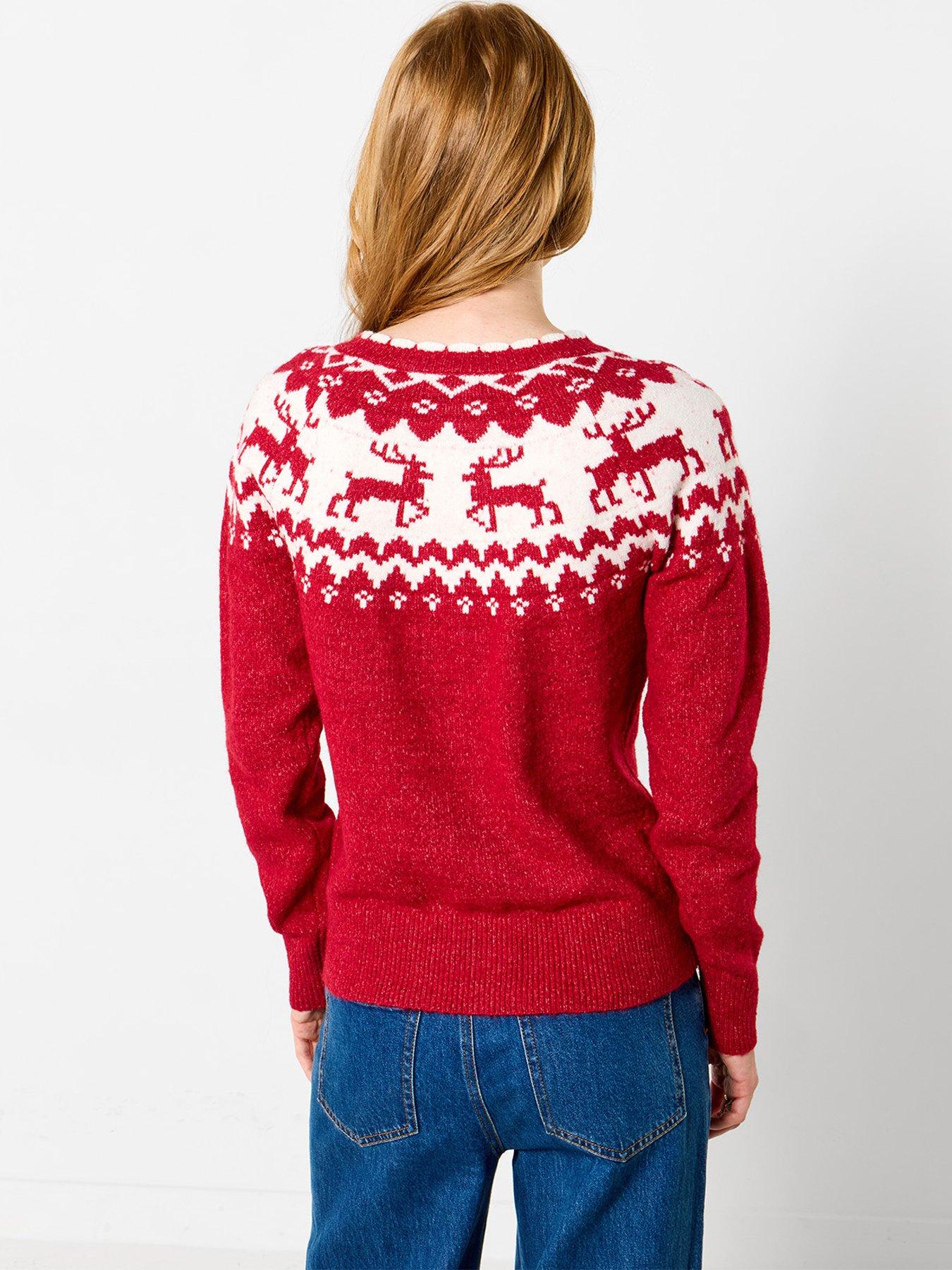 Image 3 of 7 of Joe Browns Womens Retro Reindeer Fairisle Button-Through Cardigan - Red