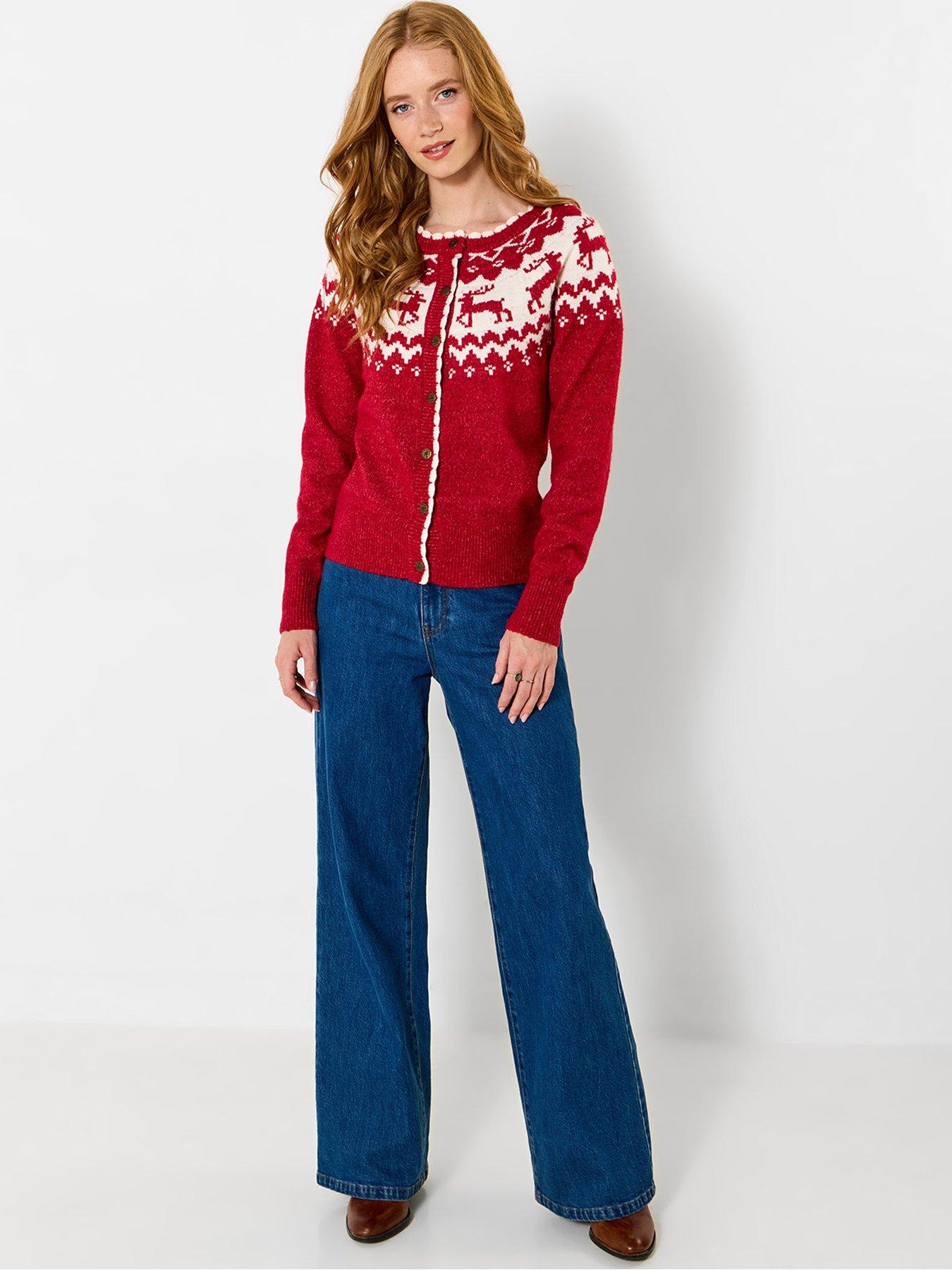Image 4 of 7 of Joe Browns Womens Retro Reindeer Fairisle Button-Through Cardigan - Red