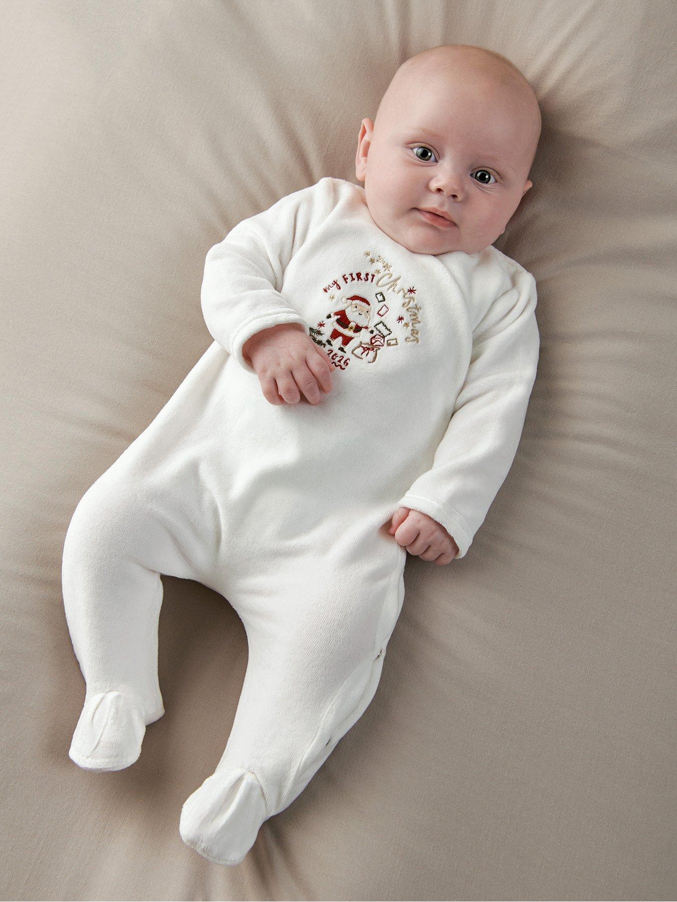 Mamas & Papas Baby Unisex My First Christmas 2026 Velour Sleepsuit - White