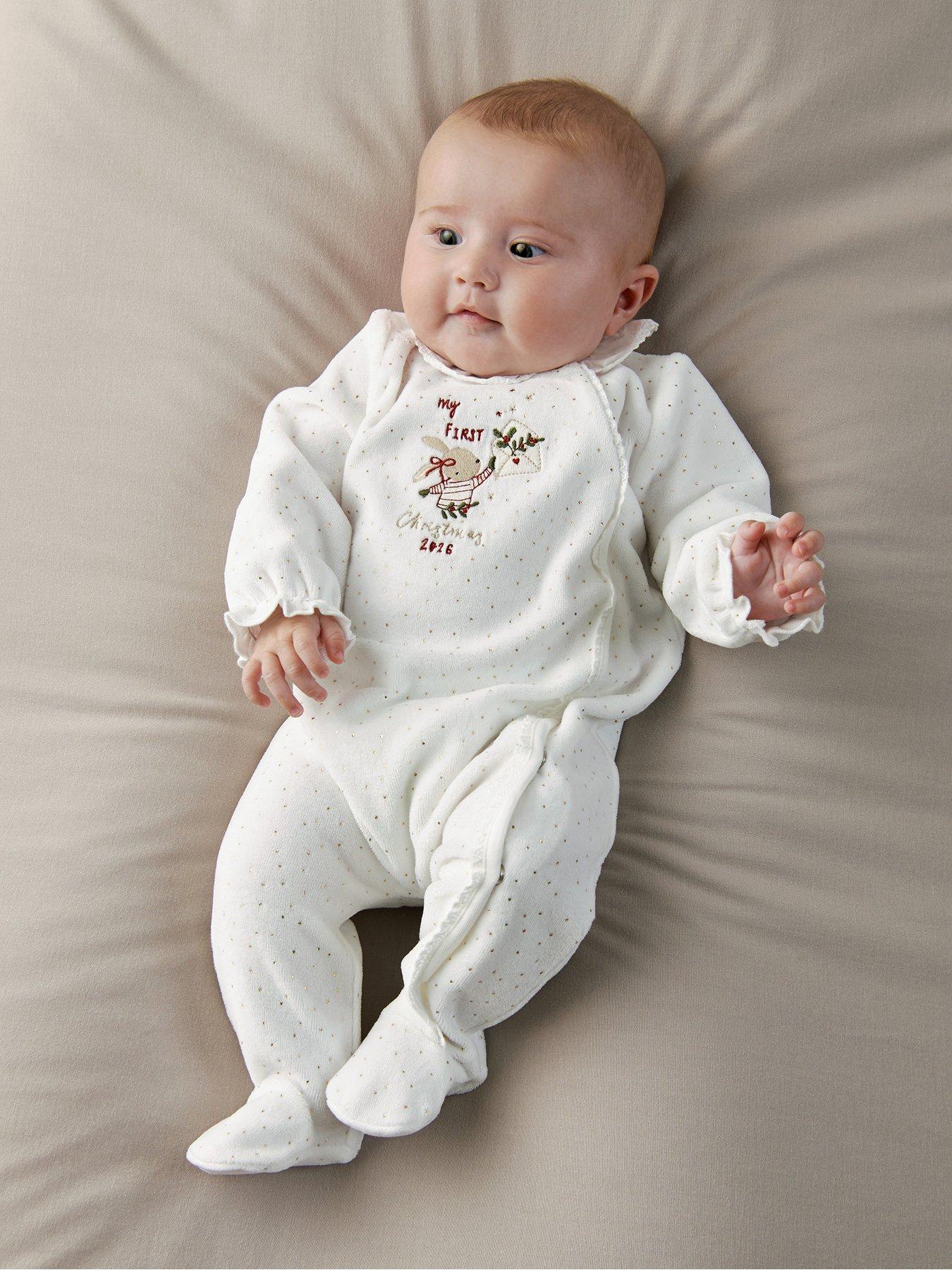 Mamas & Papas Baby Girls My First Christmas 2026 Bunny Sleepsuit - White