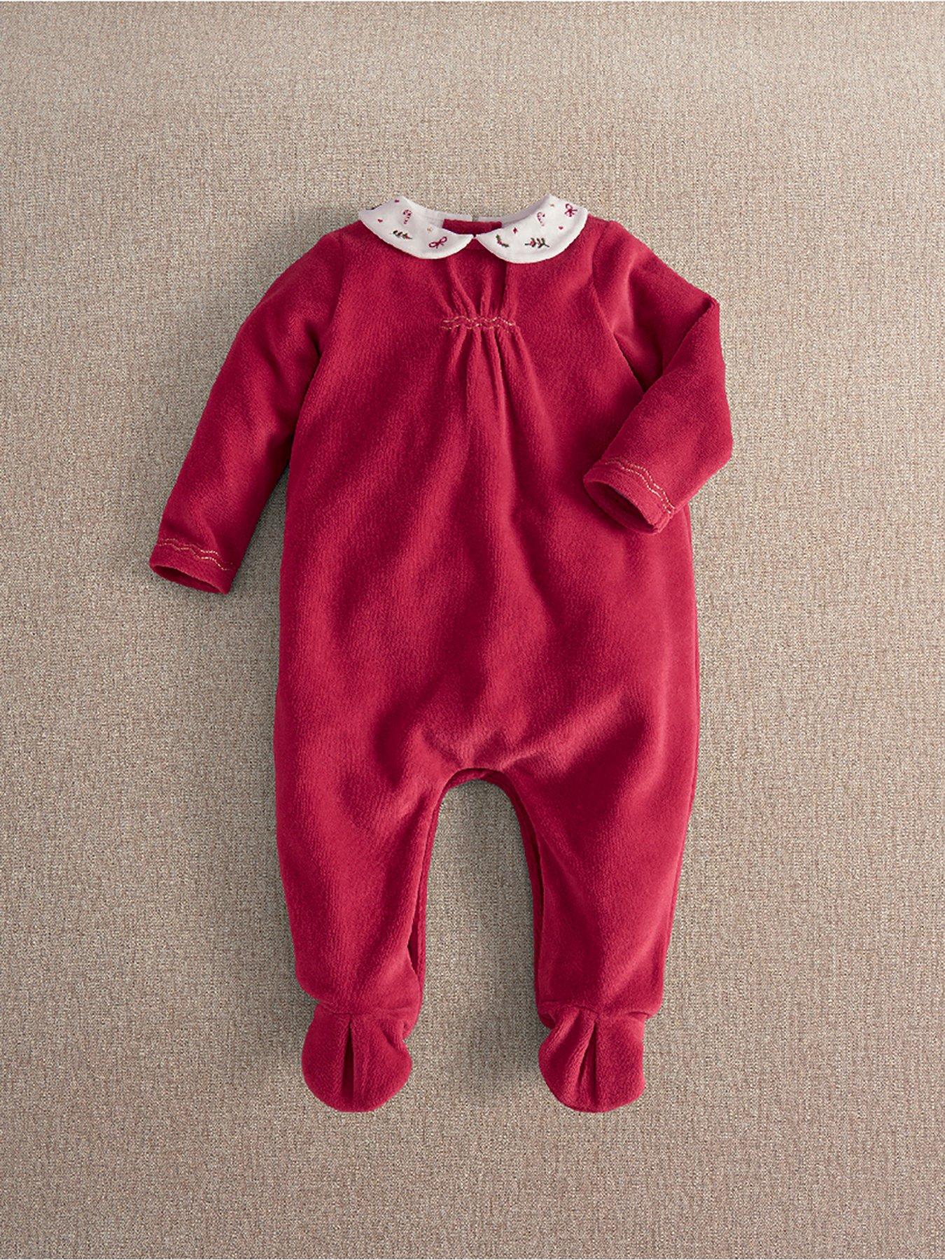 Image 2 of 7 of Mamas & Papas Baby Unisex Embroidered Velour Christmas Sleepsuit - Red