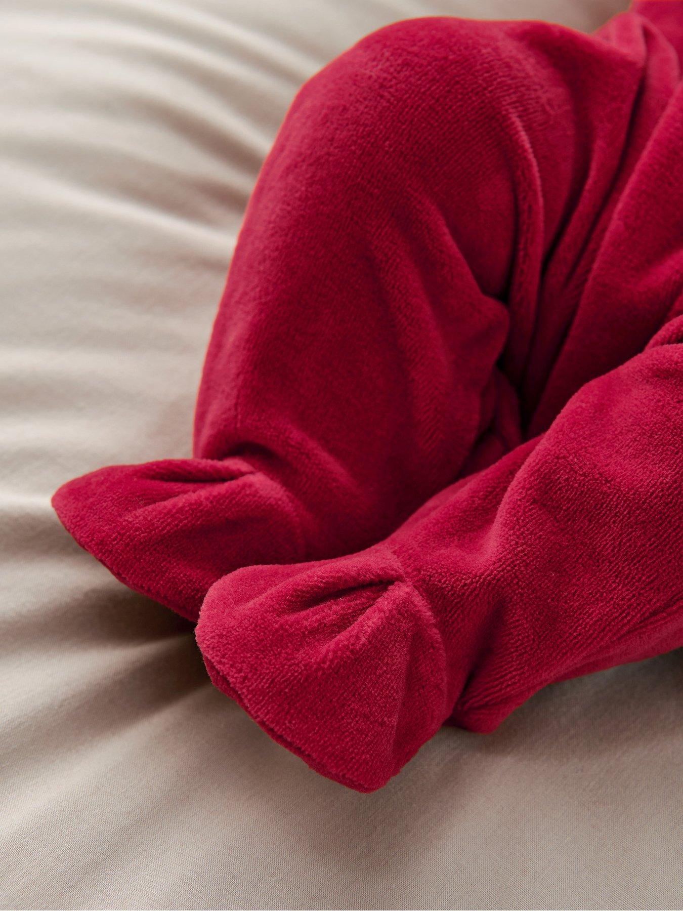 Image 4 of 7 of Mamas & Papas Baby Unisex Embroidered Velour Christmas Sleepsuit - Red
