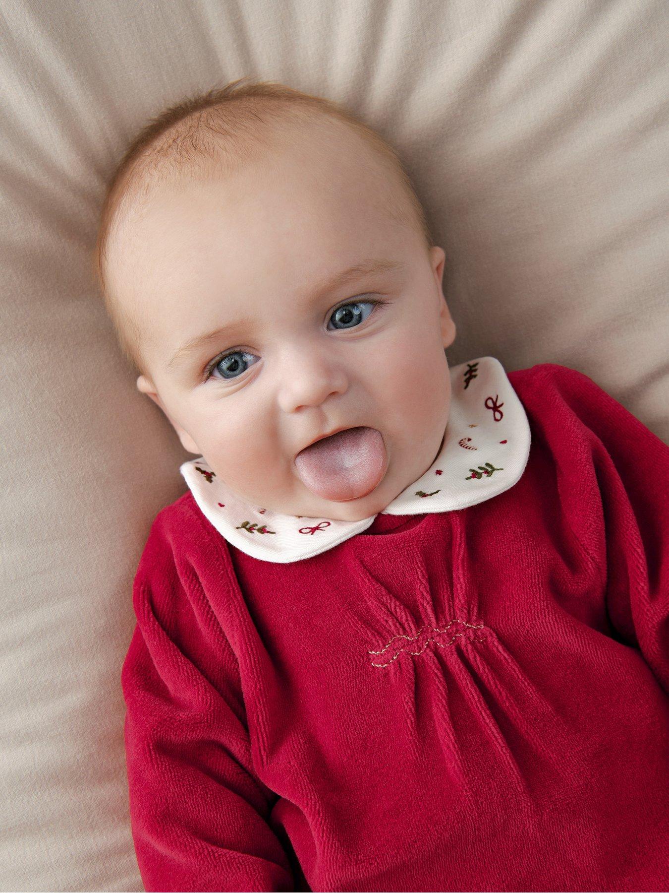 Image 5 of 7 of Mamas & Papas Baby Unisex Embroidered Velour Christmas Sleepsuit - Red