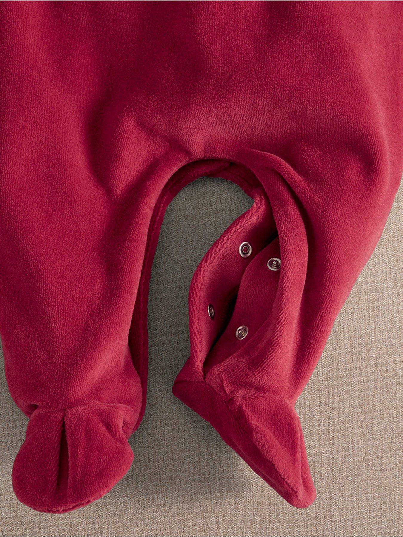 Image 6 of 7 of Mamas & Papas Baby Unisex Embroidered Velour Christmas Sleepsuit - Red