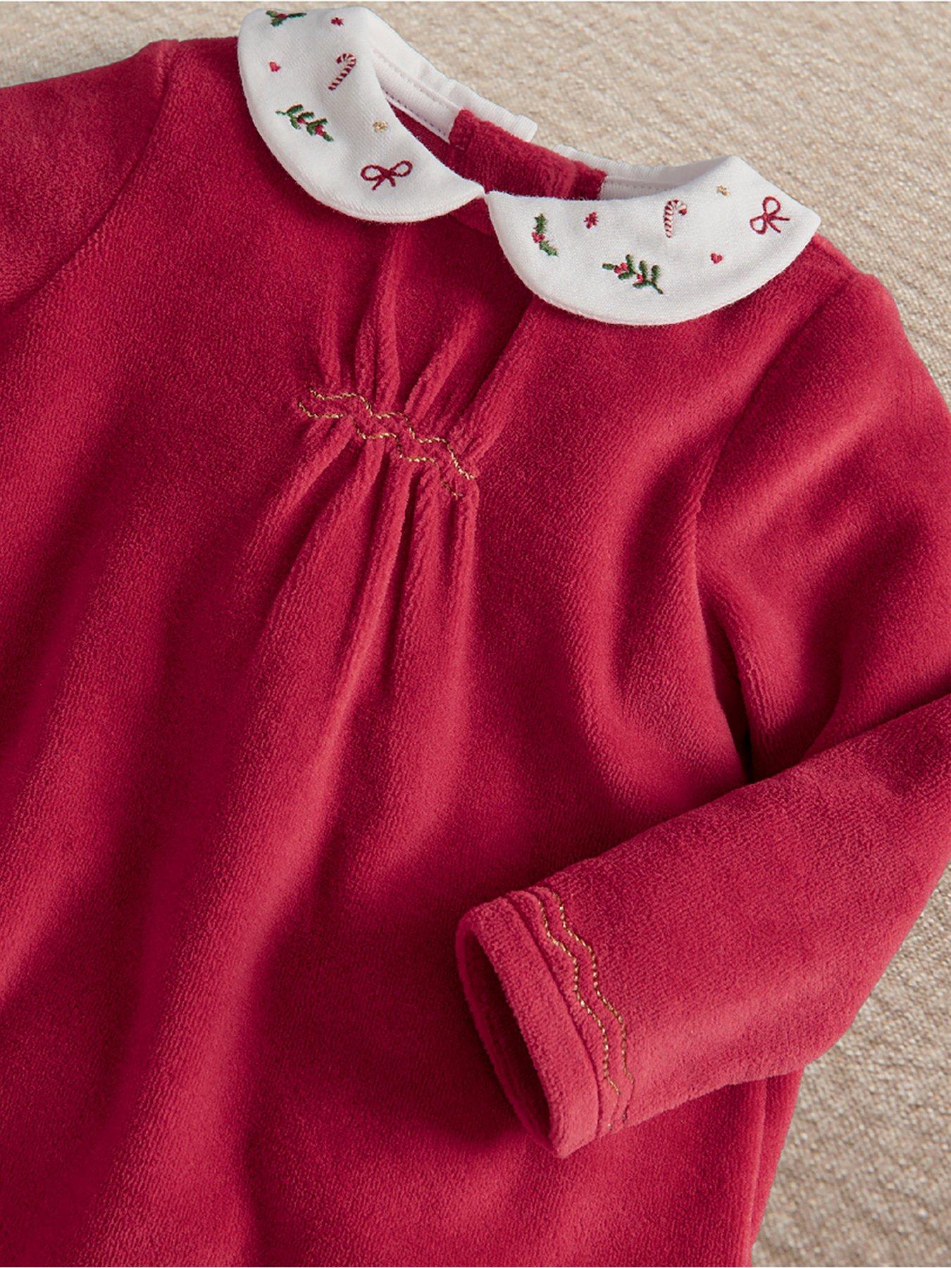 Image 7 of 7 of Mamas & Papas Baby Unisex Embroidered Velour Christmas Sleepsuit - Red
