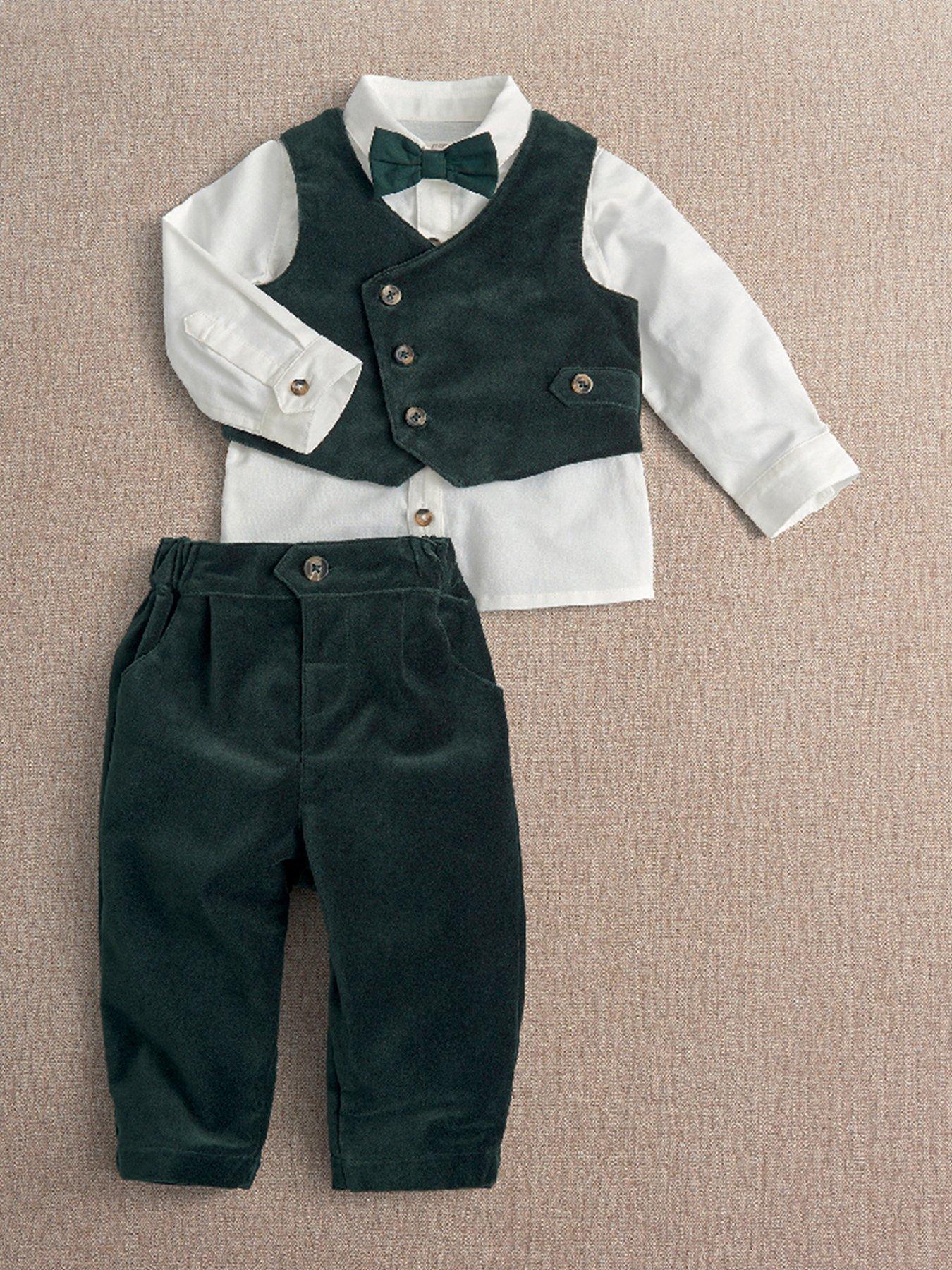 Mamas & Papas Baby Boys 4 Piece Velvet Suit Set Party Outfit - Green