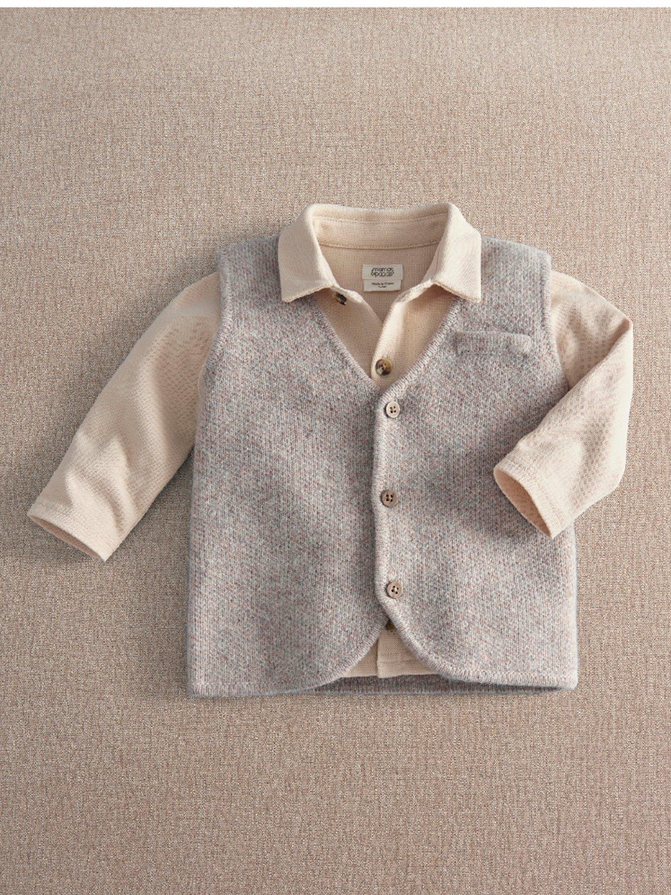 Mamas & Papas Baby Boys 2 Piece Knitted Waistcoat & Shirt Set - Beige