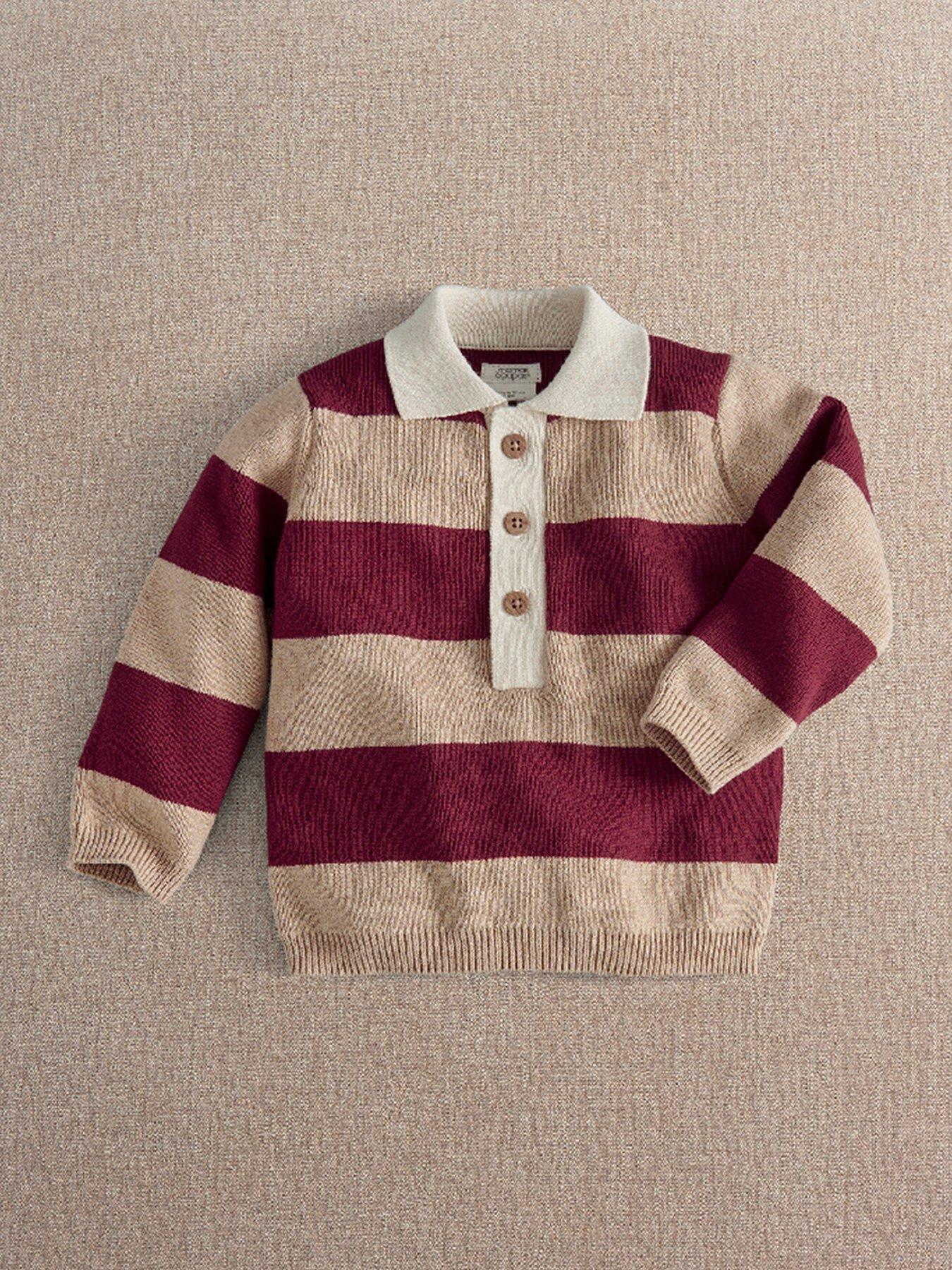 Mamas & Papas Baby Boys Smart Striped Cotton Knitted Rugby Shirt - Beige