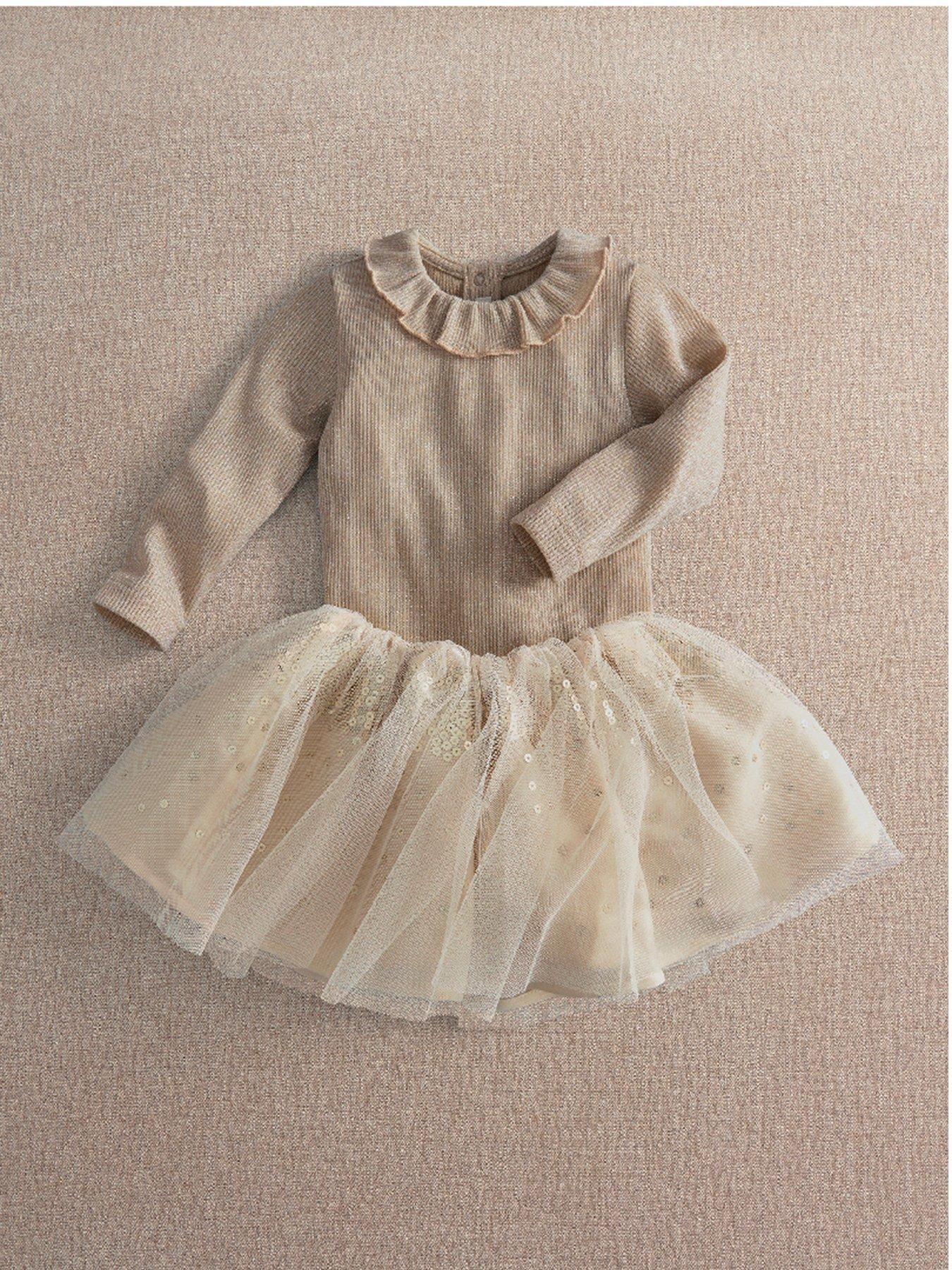 Mamas & Papas Baby Girls Sequin Tutu Frill Collar Bodysuit Set - Gold