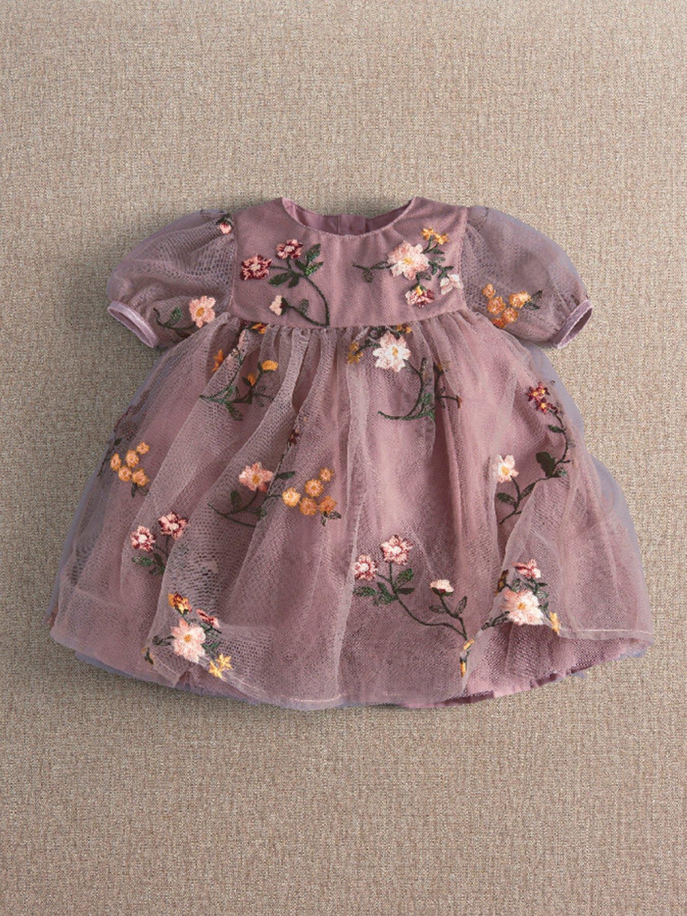 Mamas & Papas Baby Girls Floral Embroidered Layered Dress - Purple