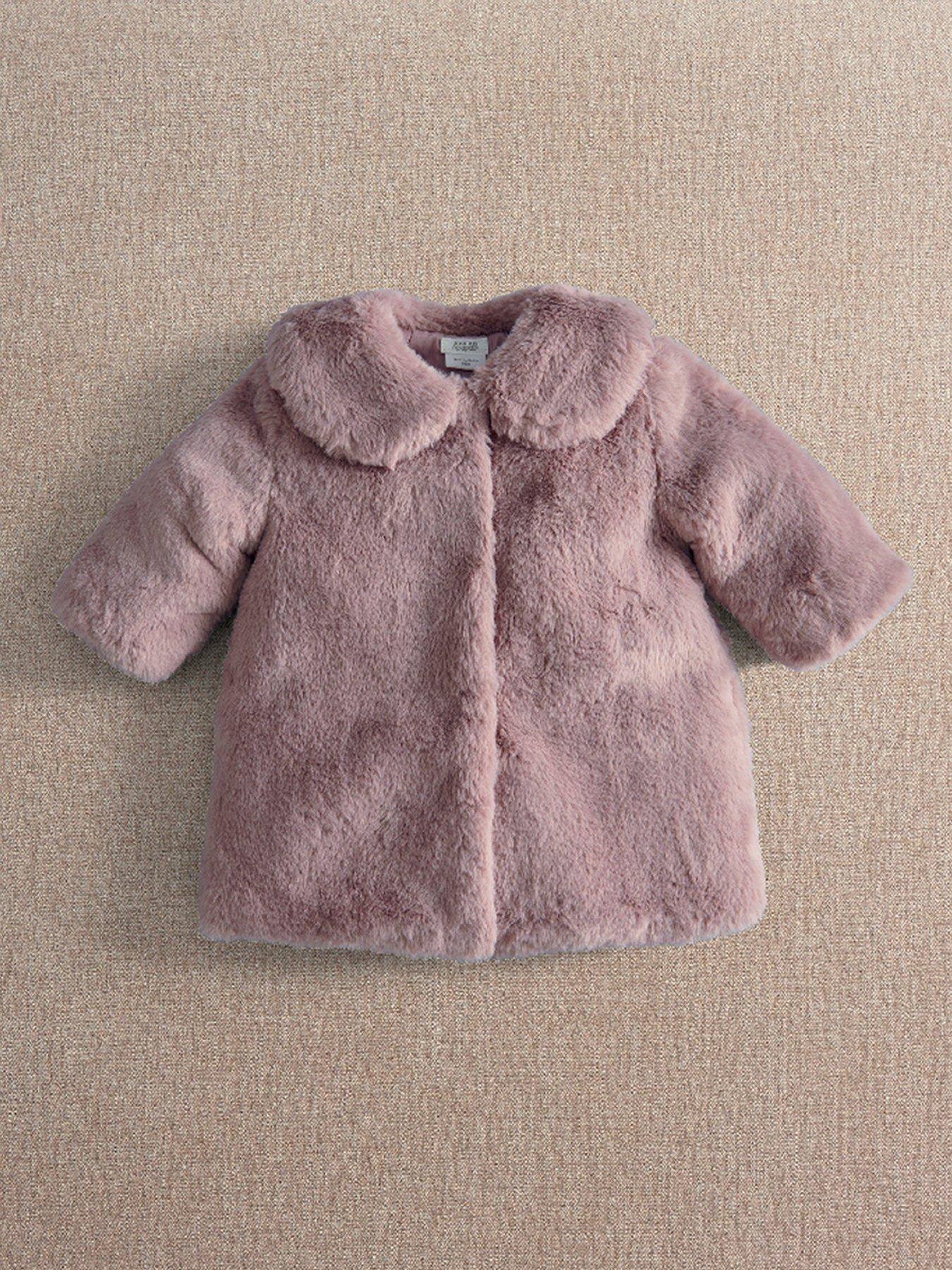 Image 1 of 4 of Mamas & Papas Baby Girls Fluffy Fully Lined Faux Fur Coat - Pink