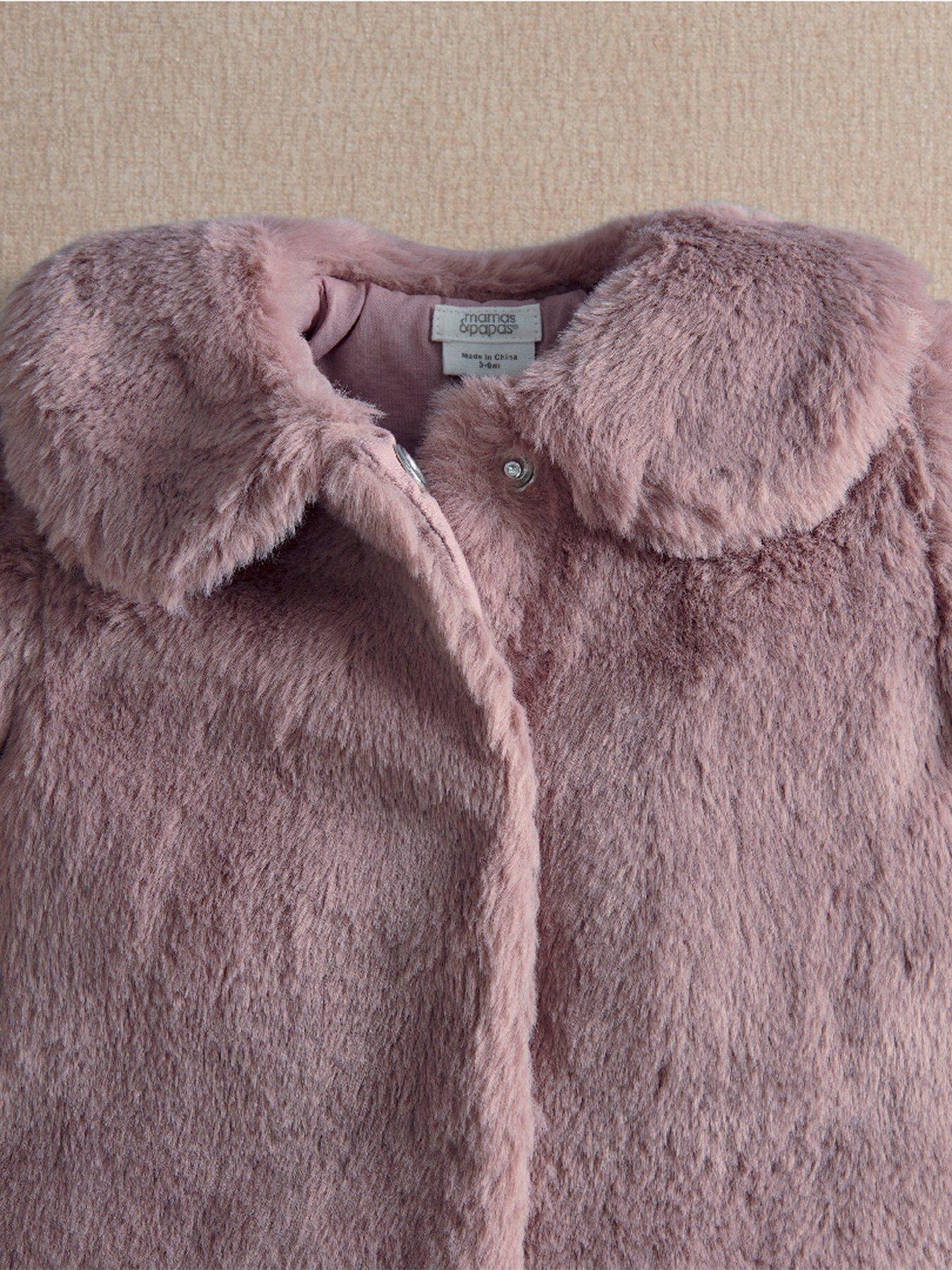 Image 2 of 4 of Mamas & Papas Baby Girls Fluffy Fully Lined Faux Fur Coat - Pink