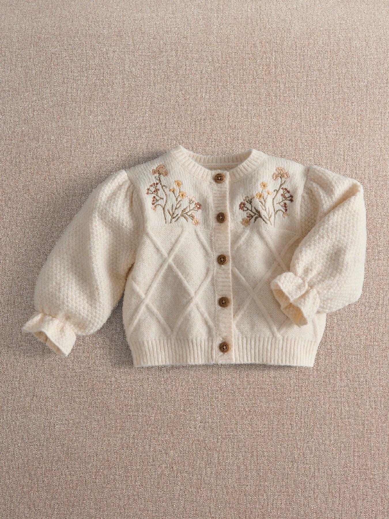 Image 1 of 3 of Mamas & Papas Baby Girls Embroidered Flower Knitted Cardigan - Cream