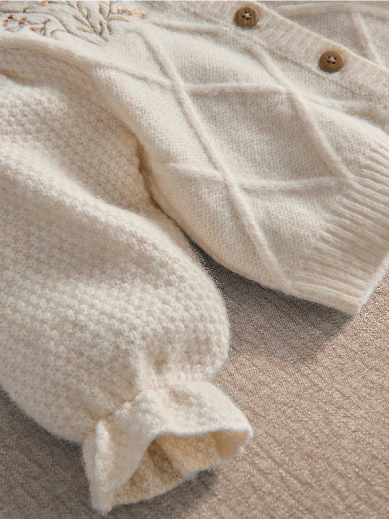 Image 2 of 3 of Mamas & Papas Baby Girls Embroidered Flower Knitted Cardigan - Cream